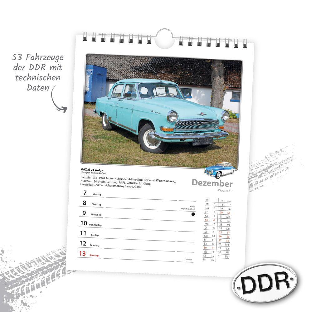 Beispielinhalt (Bild) Trötsch Wochenkalender zum Hängen DDR-Fahrzeuge 2026
