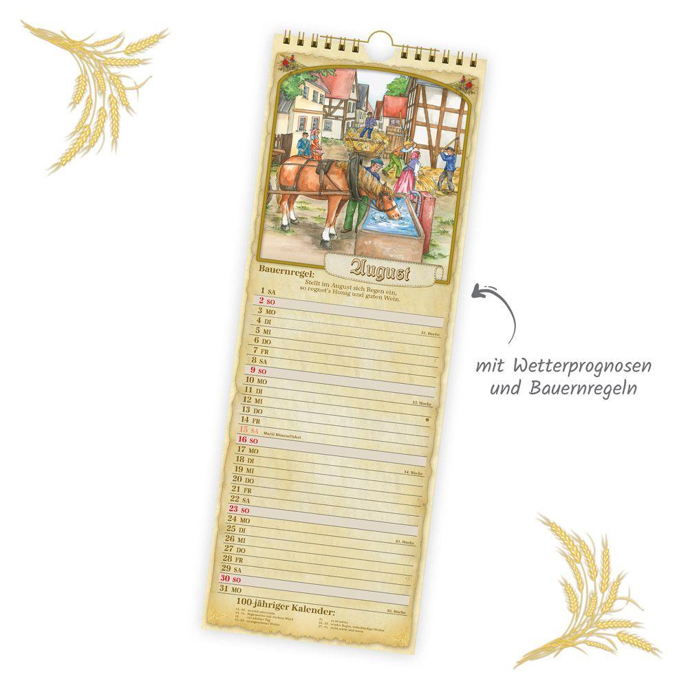 Beispielinhalt (Bild) Trötsch Maxi-Streifenkalender Bauernkalender 2026 mit Hundertjährigem Kalender, Bauernregeln und Ferienterminen