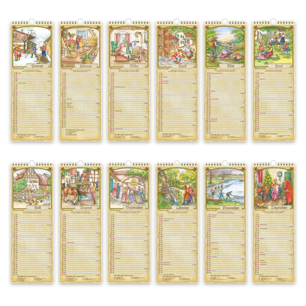 Beispielinhalt (Bild) Trötsch Maxi-Streifenkalender Bauernkalender 2026 mit Hundertjährigem Kalender, Bauernregeln und Ferienterminen