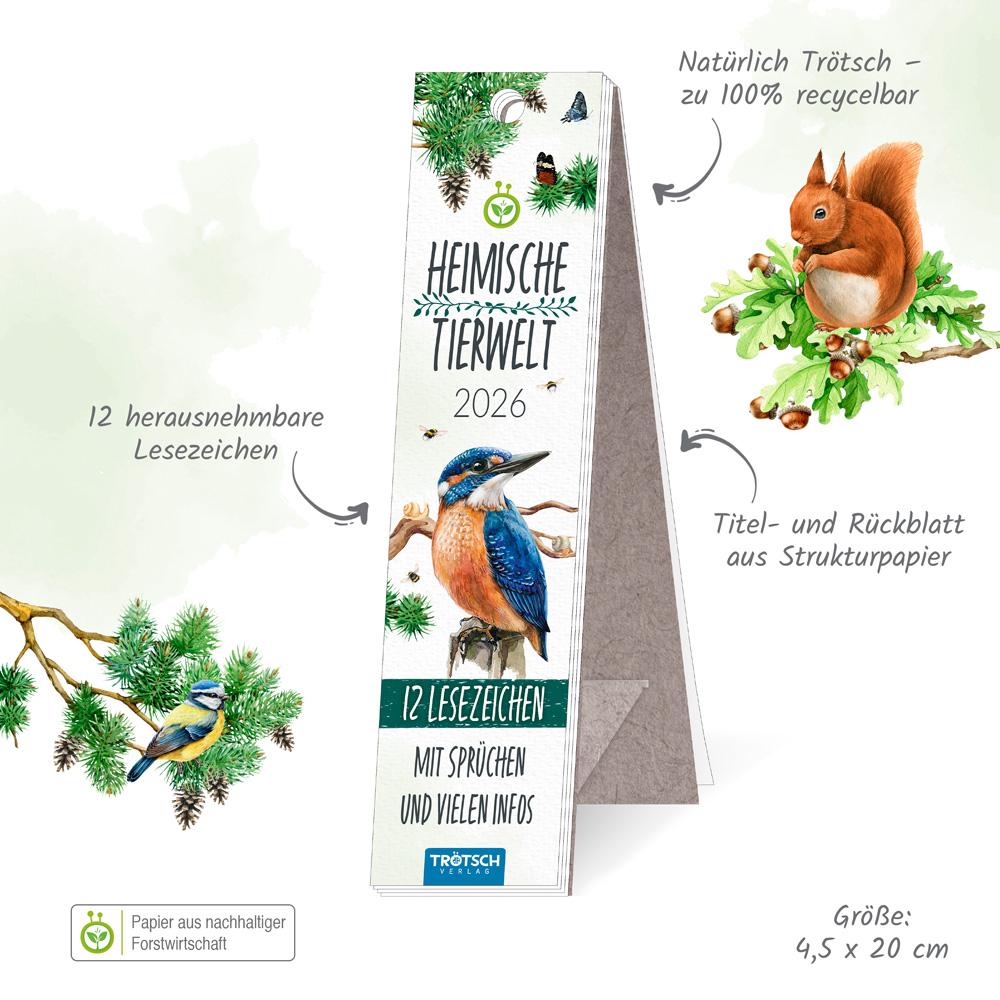 Beispielinhalt (Bild) Trötsch Lesezeichenkalender Heimische Tierwelt 2026