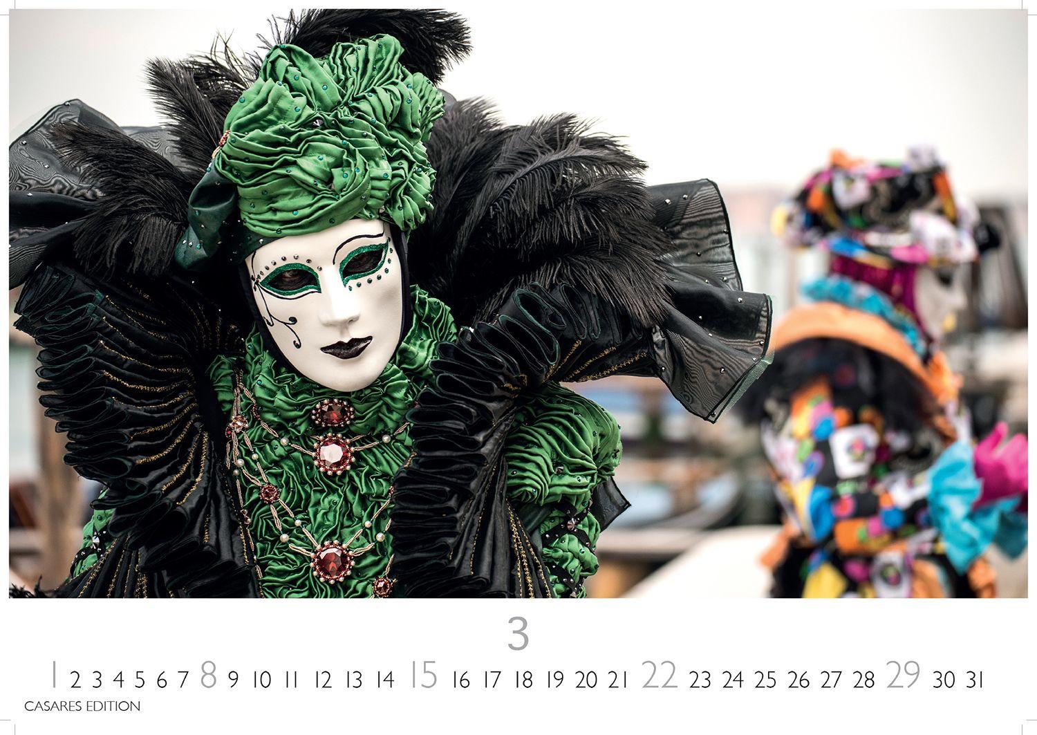 Beispielinhalt (Bild) Venedig Karneval Kalender 2026 - Wandkalender | Fotokalender Italien 24x35 cm -. mit Karneval-Fotos, fantasievollen Masken und Kostümen