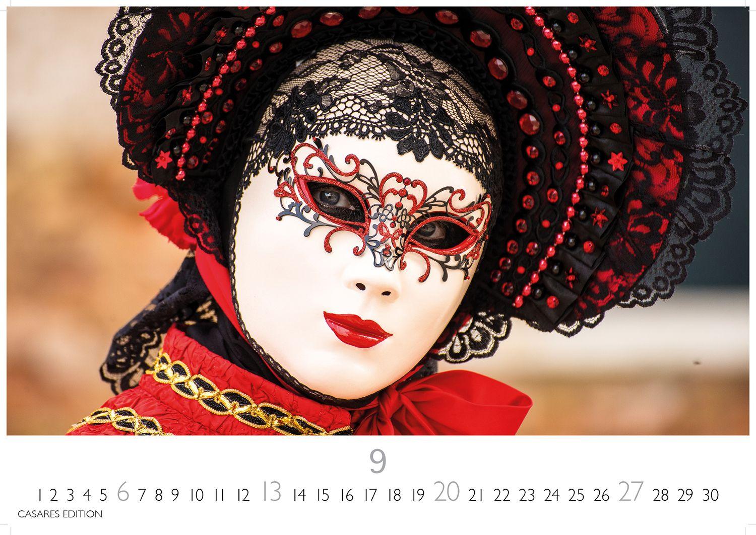 Beispielinhalt (Bild) Venedig Karneval Kalender 2026 - Wandkalender | Fotokalender Italien 24x35 cm -. mit Karneval-Fotos, fantasievollen Masken und Kostümen