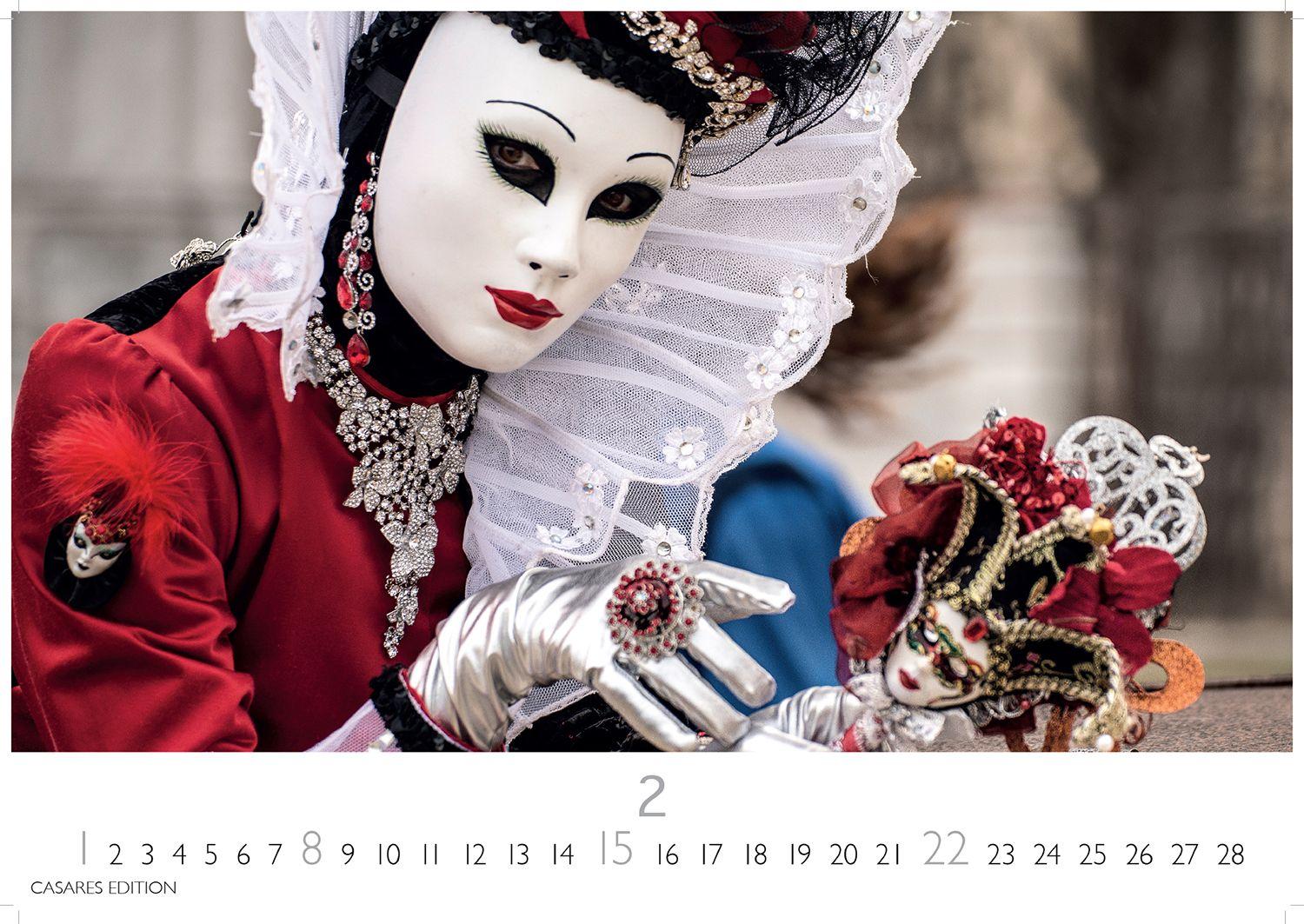Beispielinhalt (Bild) Venedig Karneval Kalender 2026 - Wandkalender | Fotokalender Italien 24x35 cm -. mit Karneval-Fotos, fantasievollen Masken und Kostümen