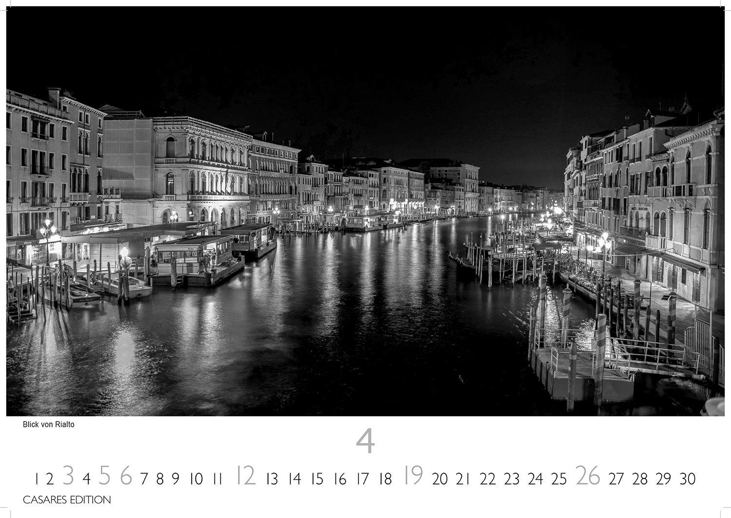 Beispielinhalt (Bild) Venedig Kalender 2026 - Wandkalender | Fotokalender Italien schwarz-weiß 35x50cm Fotokunstkalender mit eindrucksvollen Impressionen der Lagunenstadt
