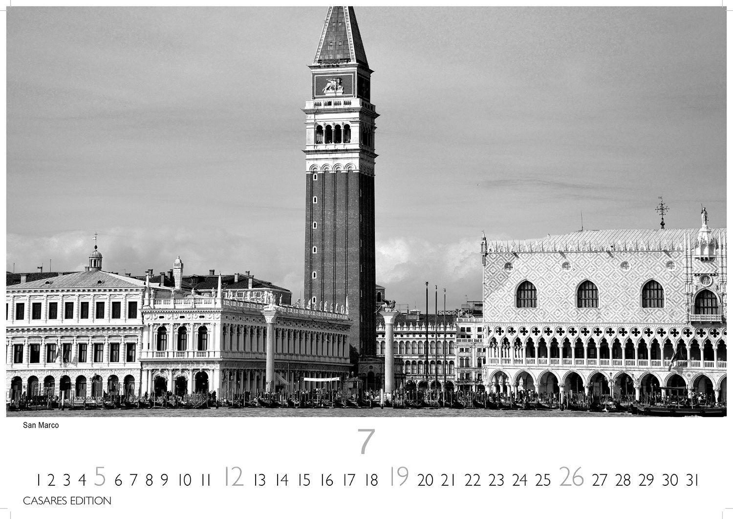 Beispielinhalt (Bild) Venedig Kalender 2026 - Wandkalender | Fotokalender Italien schwarz-weiß 35x50cm Fotokunstkalender mit eindrucksvollen Impressionen der Lagunenstadt