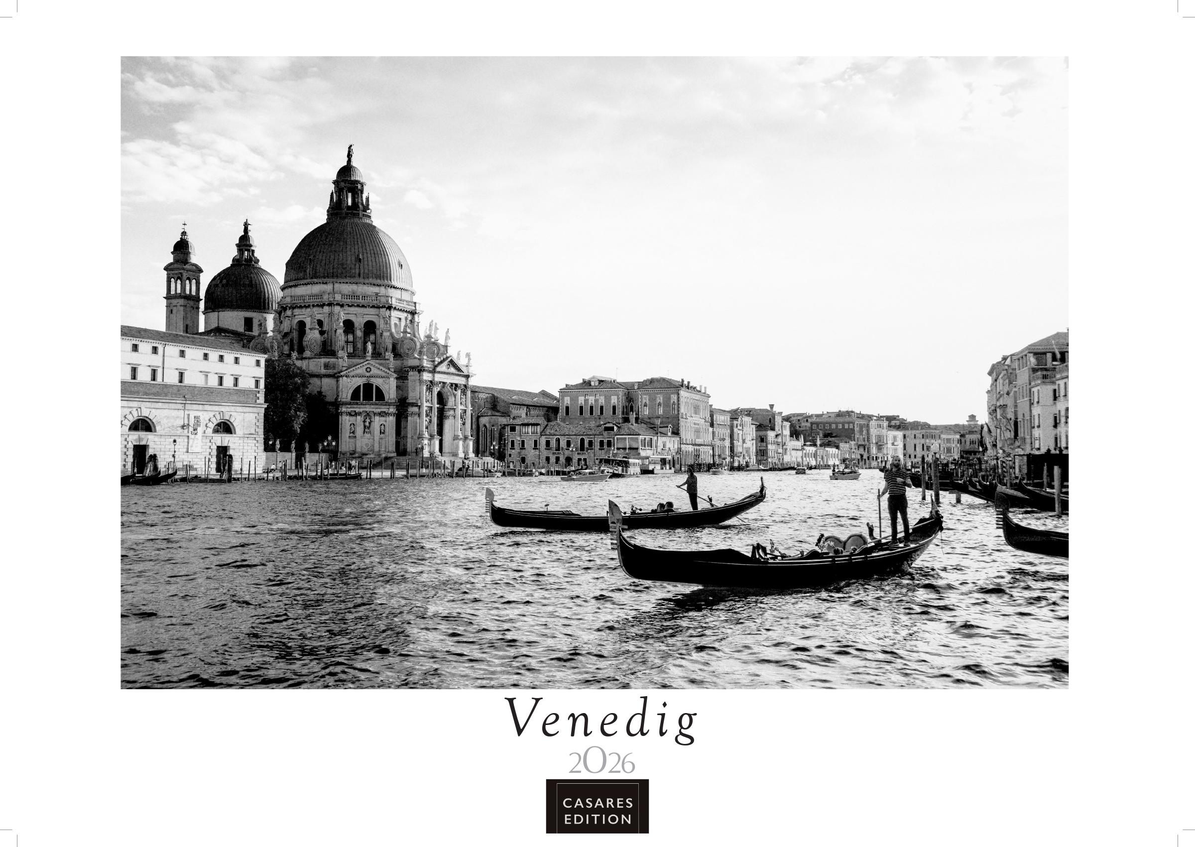 Vorderes Coverbild Venedig Kalender 2026 - Wandkalender | Fotokalender Italien schwarz-weiß 35x50cm Fotokunstkalender mit eindrucksvollen Impressionen der Lagunenstadt