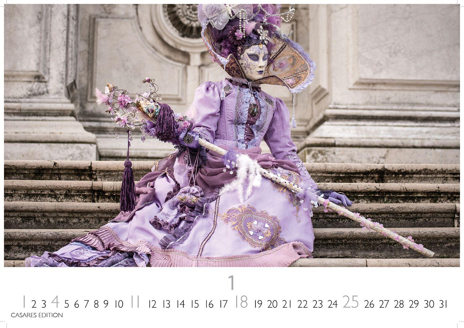 Beispielinhalt (Bild) Venedig Karneval Kalender 2026 - Wandkalender | Fotokalender Italien 50x35 cm -. mit Karneval-Fotos, fantasievollen Masken und Kostümen