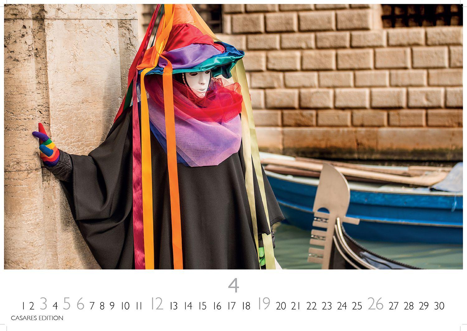Beispielinhalt (Bild) Venedig Karneval Kalender 2026 - Wandkalender | Fotokalender Italien 50x35 cm -. mit Karneval-Fotos, fantasievollen Masken und Kostümen
