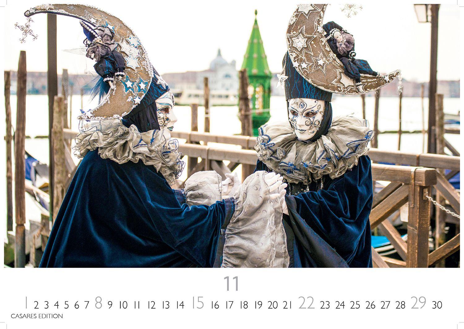 Beispielinhalt (Bild) Venedig Karneval Kalender 2026 - Wandkalender | Fotokalender Italien 50x35 cm -. mit Karneval-Fotos, fantasievollen Masken und Kostümen