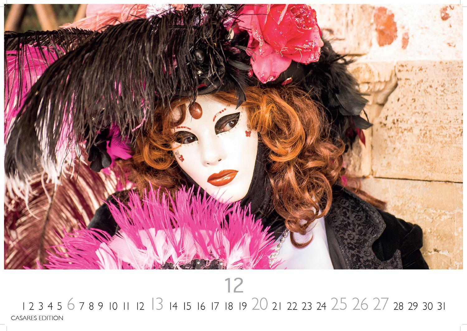 Beispielinhalt (Bild) Venedig Karneval Kalender 2026 - Wandkalender | Fotokalender Italien 50x35 cm -. mit Karneval-Fotos, fantasievollen Masken und Kostümen