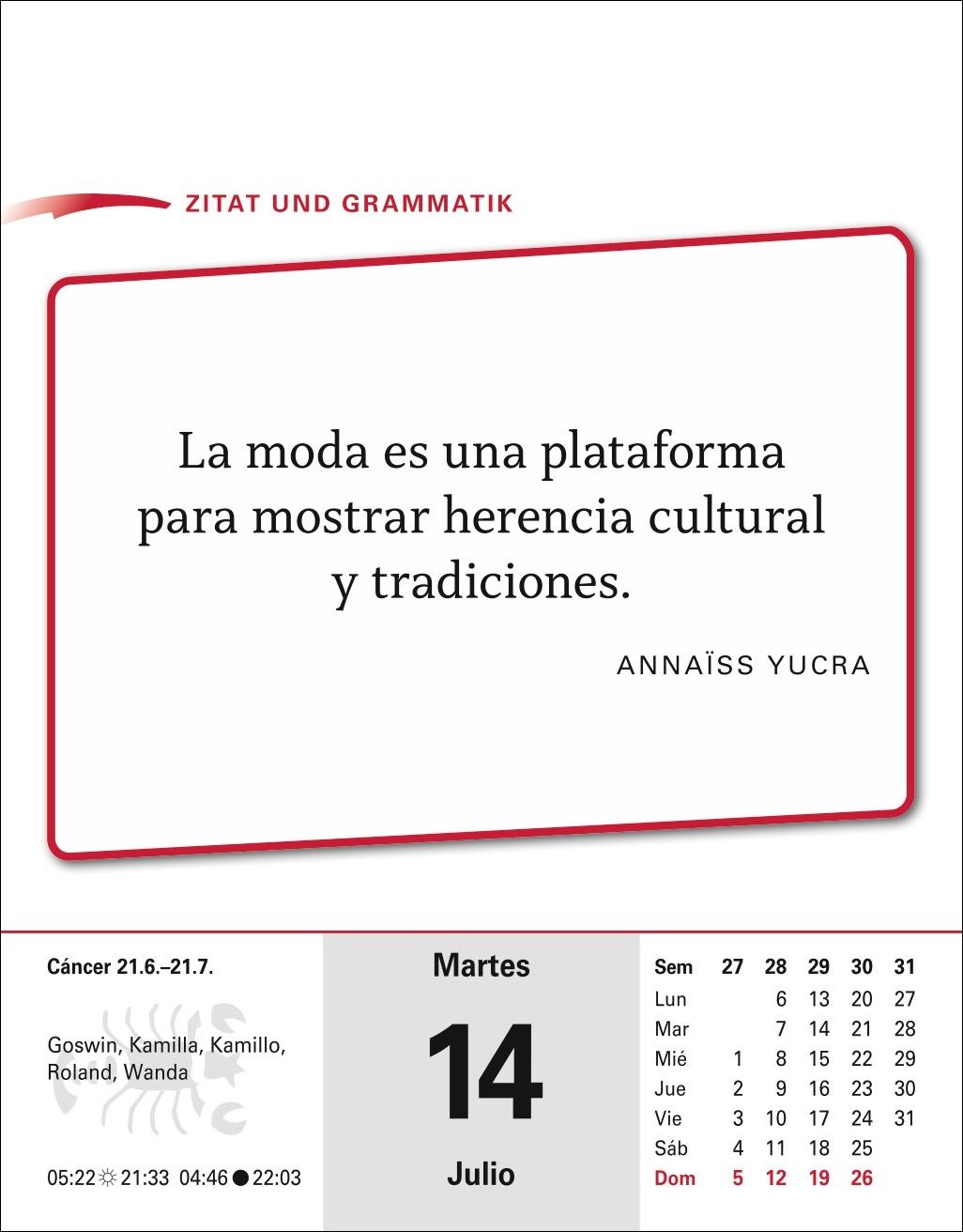 Beispielinhalt (Bild) Spanisch Sprachkalender 2026 - Spanisch lernen leicht gemacht - Tagesabreißkalender