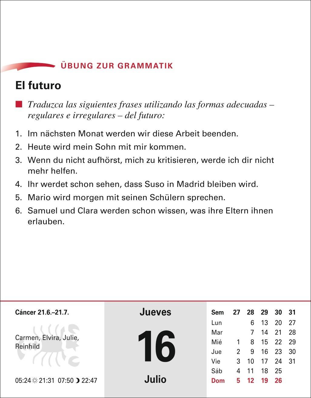 Beispielinhalt (Bild) Spanisch Sprachkalender 2026 - Spanisch lernen leicht gemacht - Tagesabreißkalender