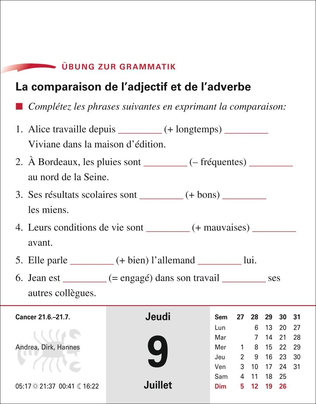 Beispielinhalt (Bild) Französisch Sprachkalender 2026 - Französisch lernen leicht gemacht - Tagesabreißkalender