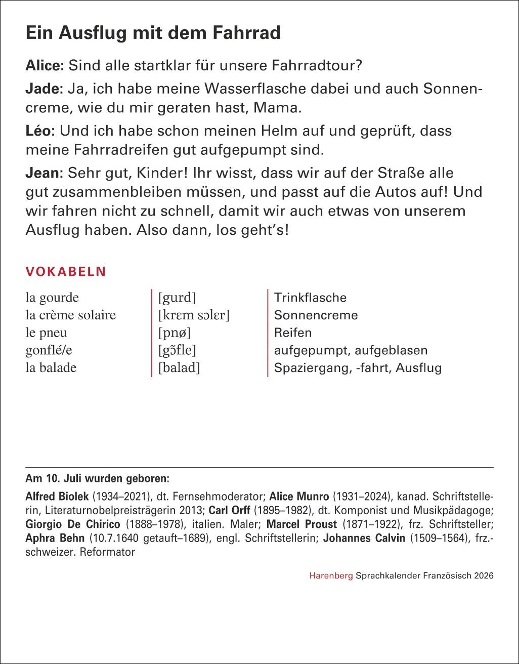 Beispielinhalt (Bild) Französisch Sprachkalender 2026 - Französisch lernen leicht gemacht - Tagesabreißkalender
