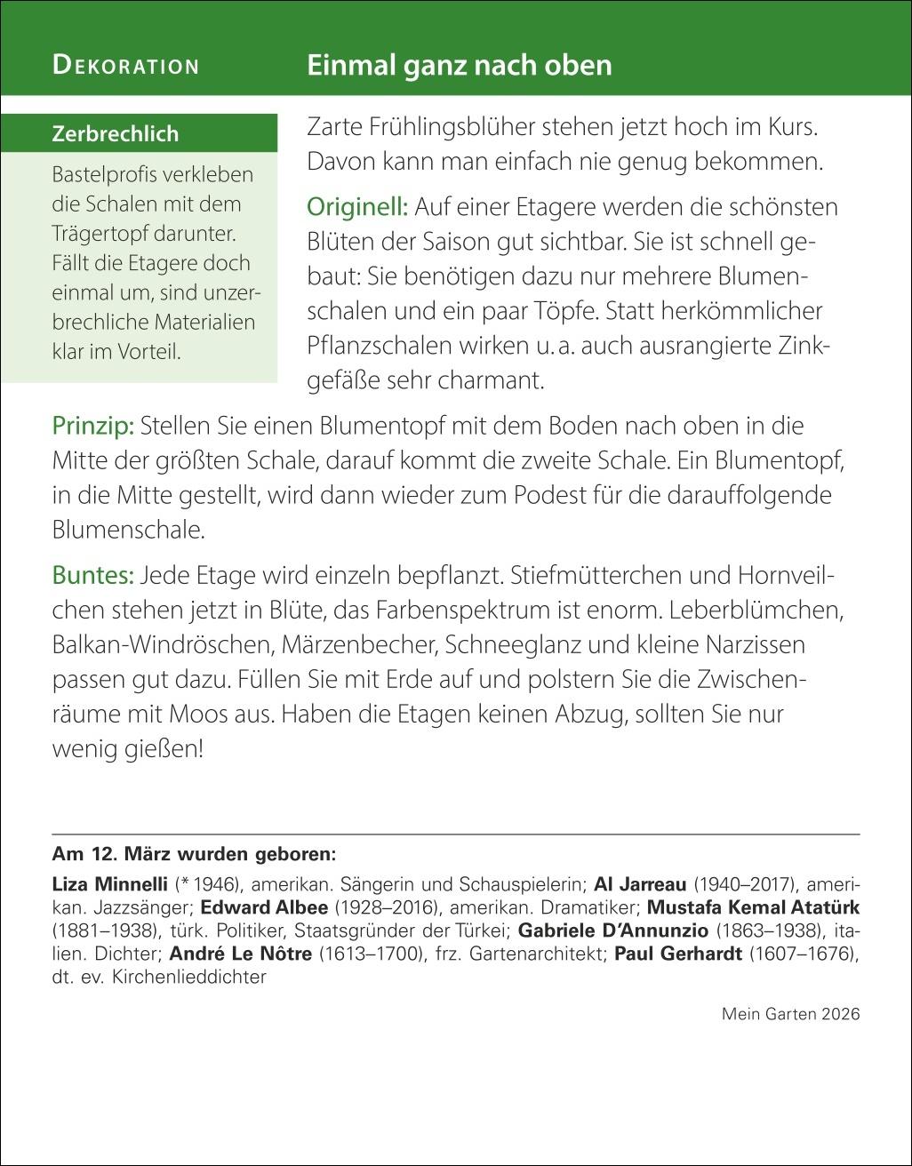 Beispielinhalt (Bild) Mein Garten Tagesabreißkalender 2026 - Praktische Tipps für 2026