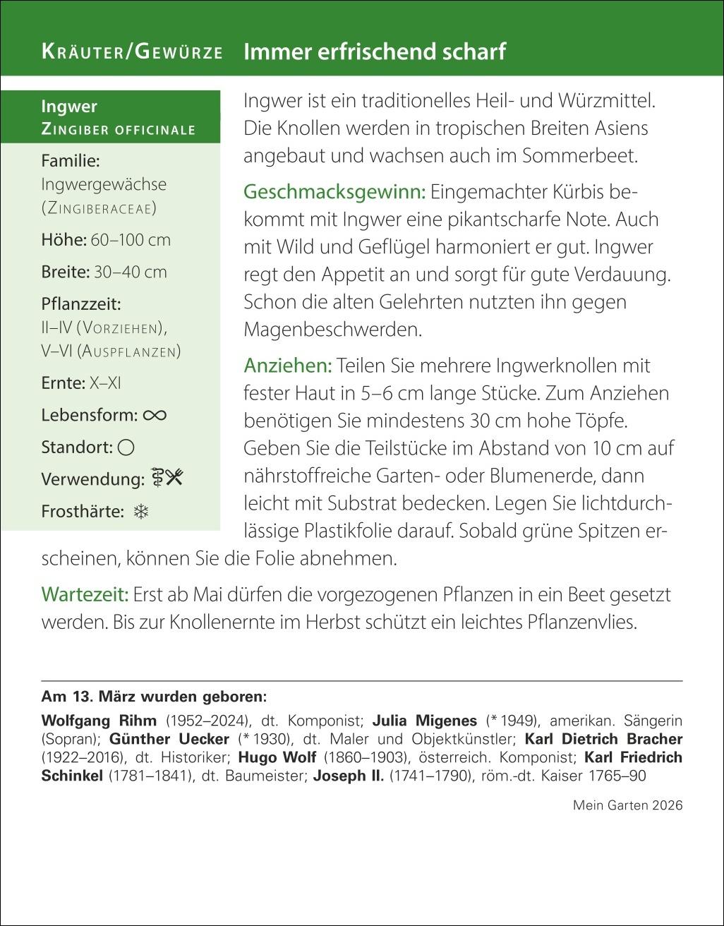 Beispielinhalt (Bild) Mein Garten Tagesabreißkalender 2026 - Praktische Tipps für 2026