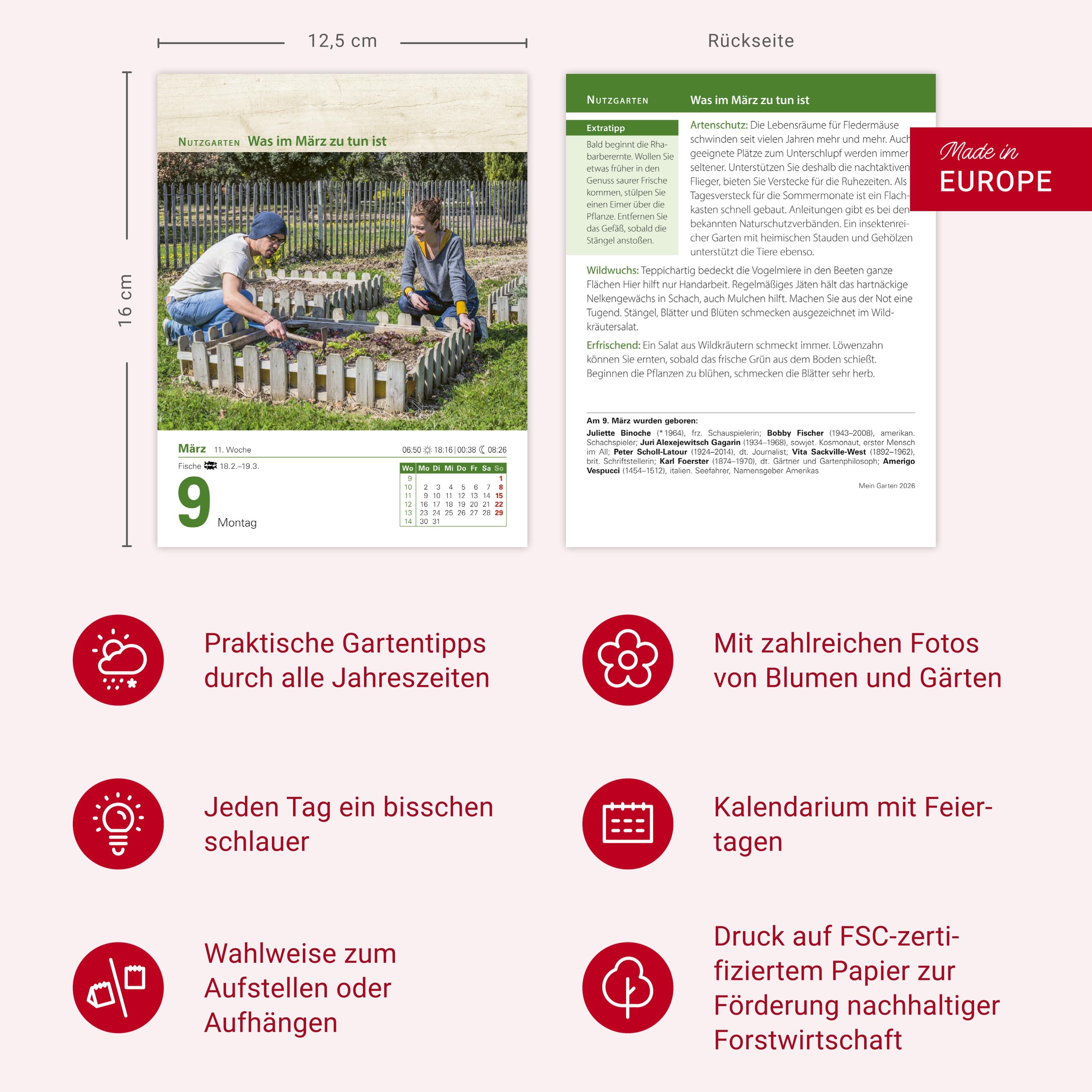Beispielinhalt (Bild) Mein Garten Tagesabreißkalender 2026 - Praktische Tipps für 2026