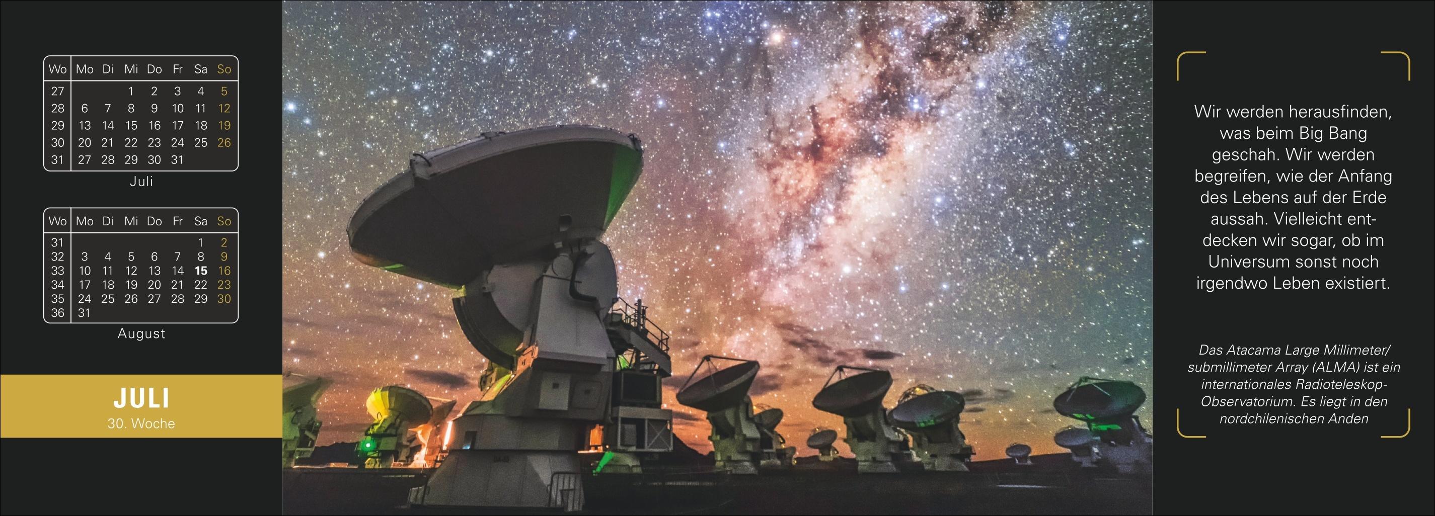 Beispielinhalt (Bild) Stephen Hawking Universum Premium-Tischplaner 2026 - Wochenkalender mit 53 Bildern und Zitaten