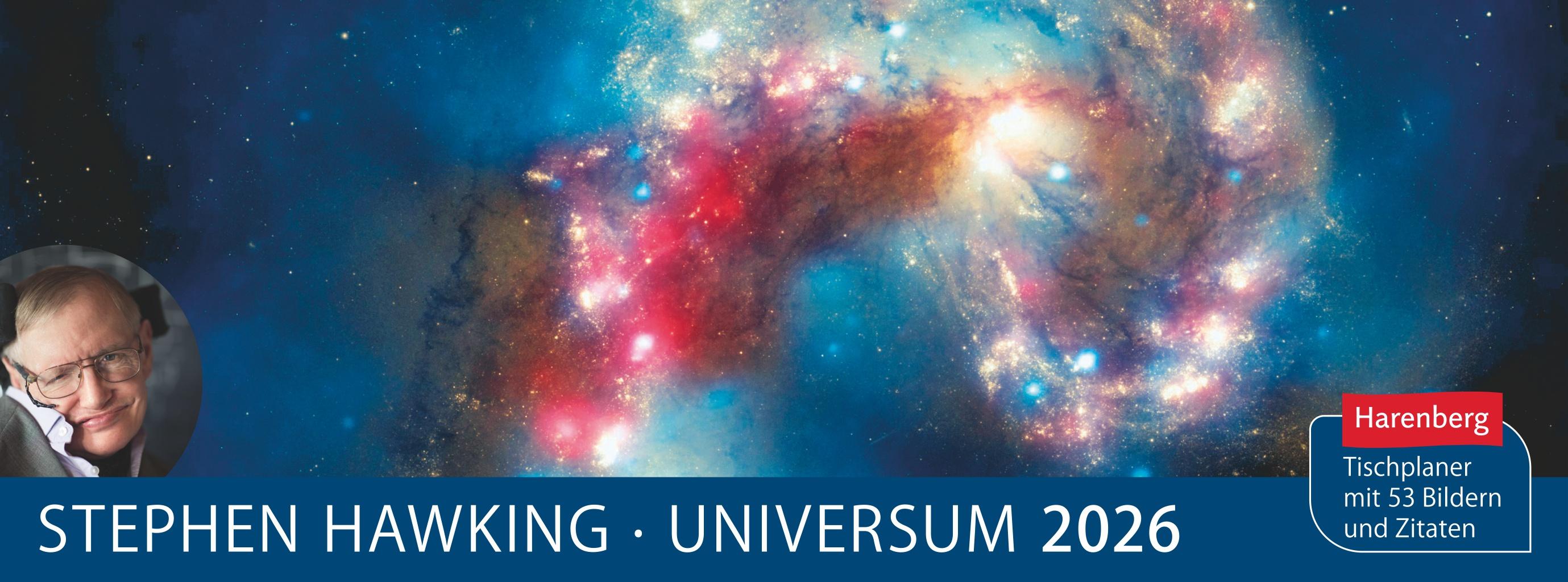 Vorderes Coverbild Stephen Hawking Universum Premium-Tischplaner 2026 - Wochenkalender mit 53 Bildern und Zitaten
