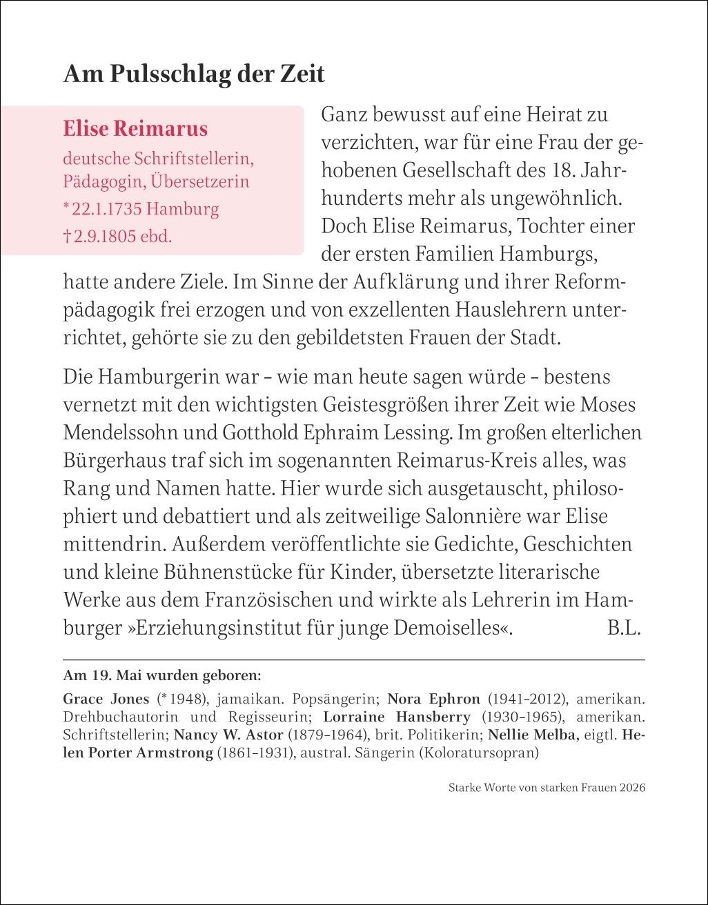 Beispielinhalt (Bild) Starke Worte von starken Frauen Tagesabreißkalender 2026