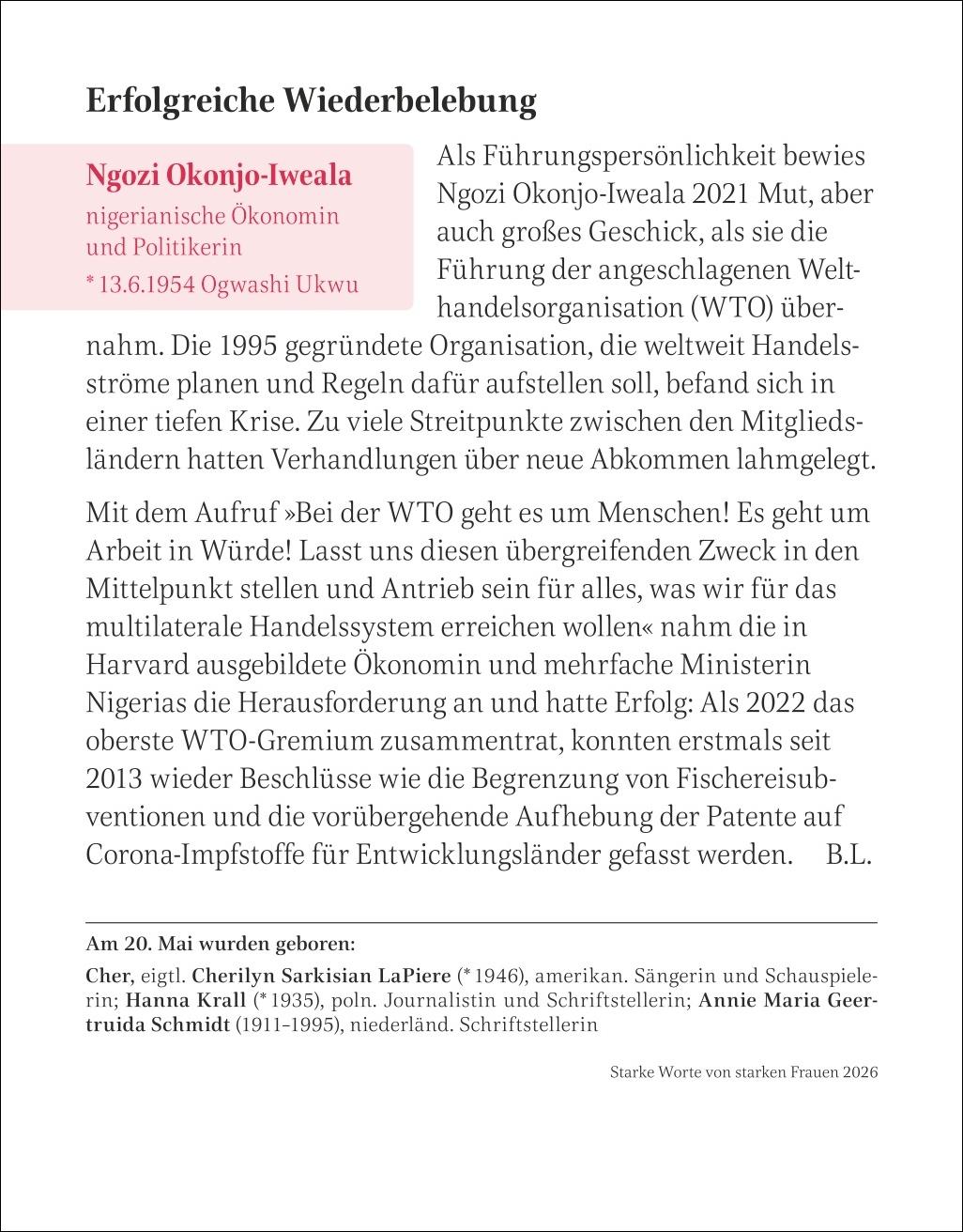 Beispielinhalt (Bild) Starke Worte von starken Frauen Tagesabreißkalender 2026