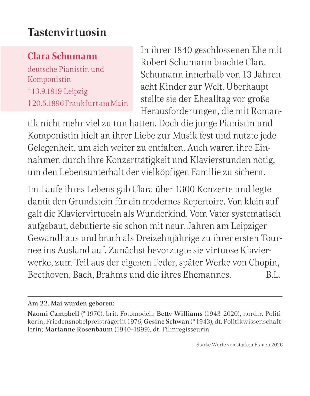 Beispielinhalt (Bild) Starke Worte von starken Frauen Tagesabreißkalender 2026