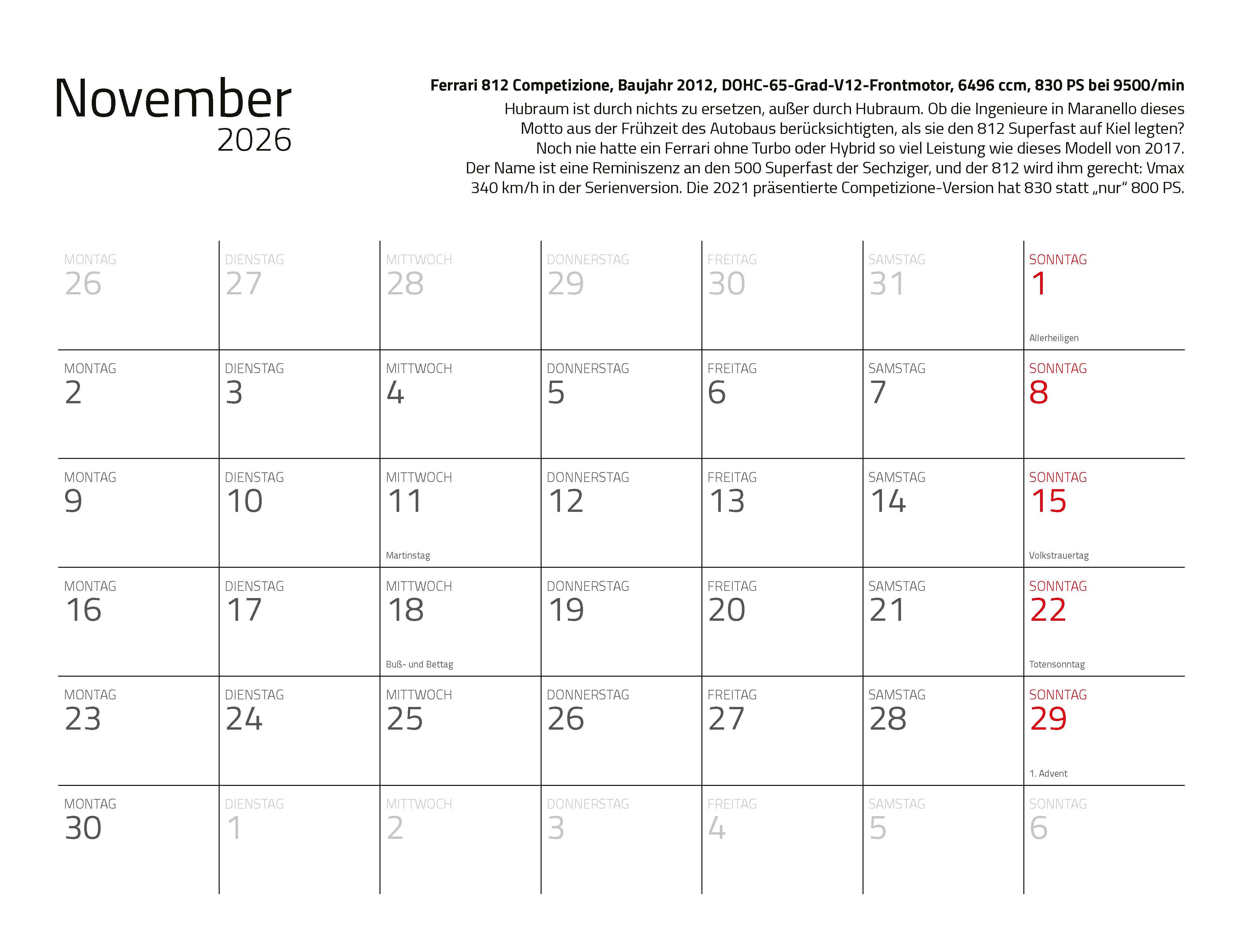 Beispielinhalt (Bild) Kalender Best of Maranello 2026 Eintragkalender