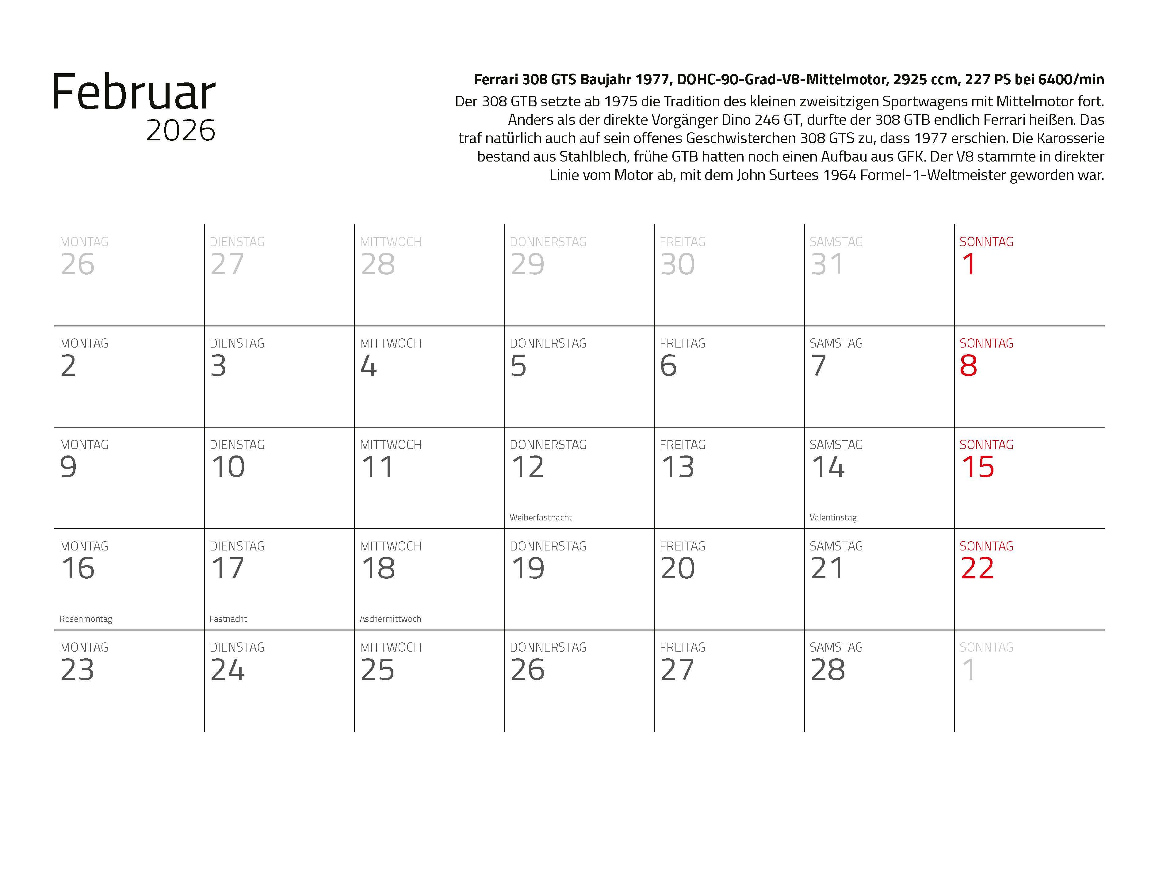 Beispielinhalt (Bild) Kalender Best of Maranello 2026 Eintragkalender
