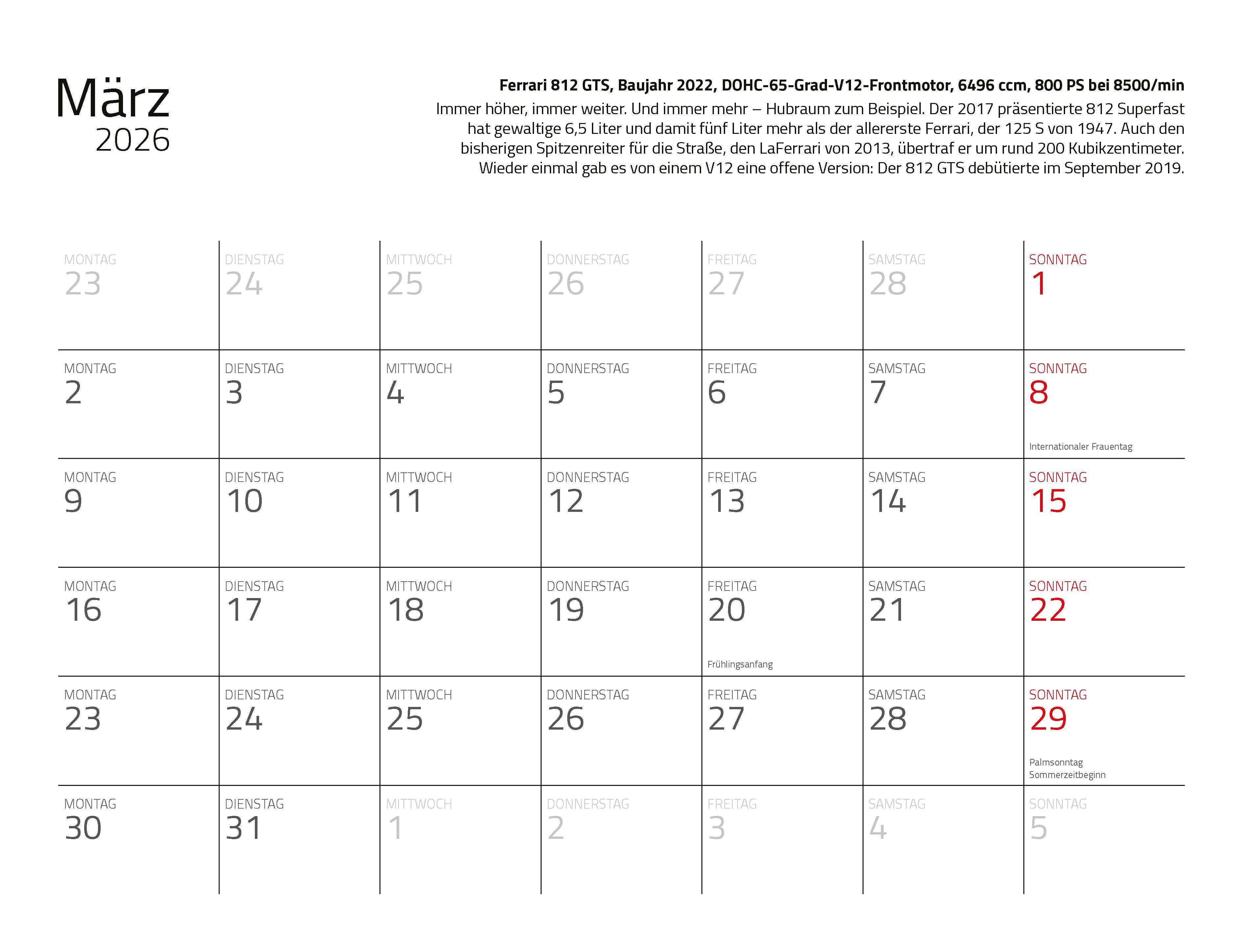 Beispielinhalt (Bild) Kalender Best of Maranello 2026 Eintragkalender
