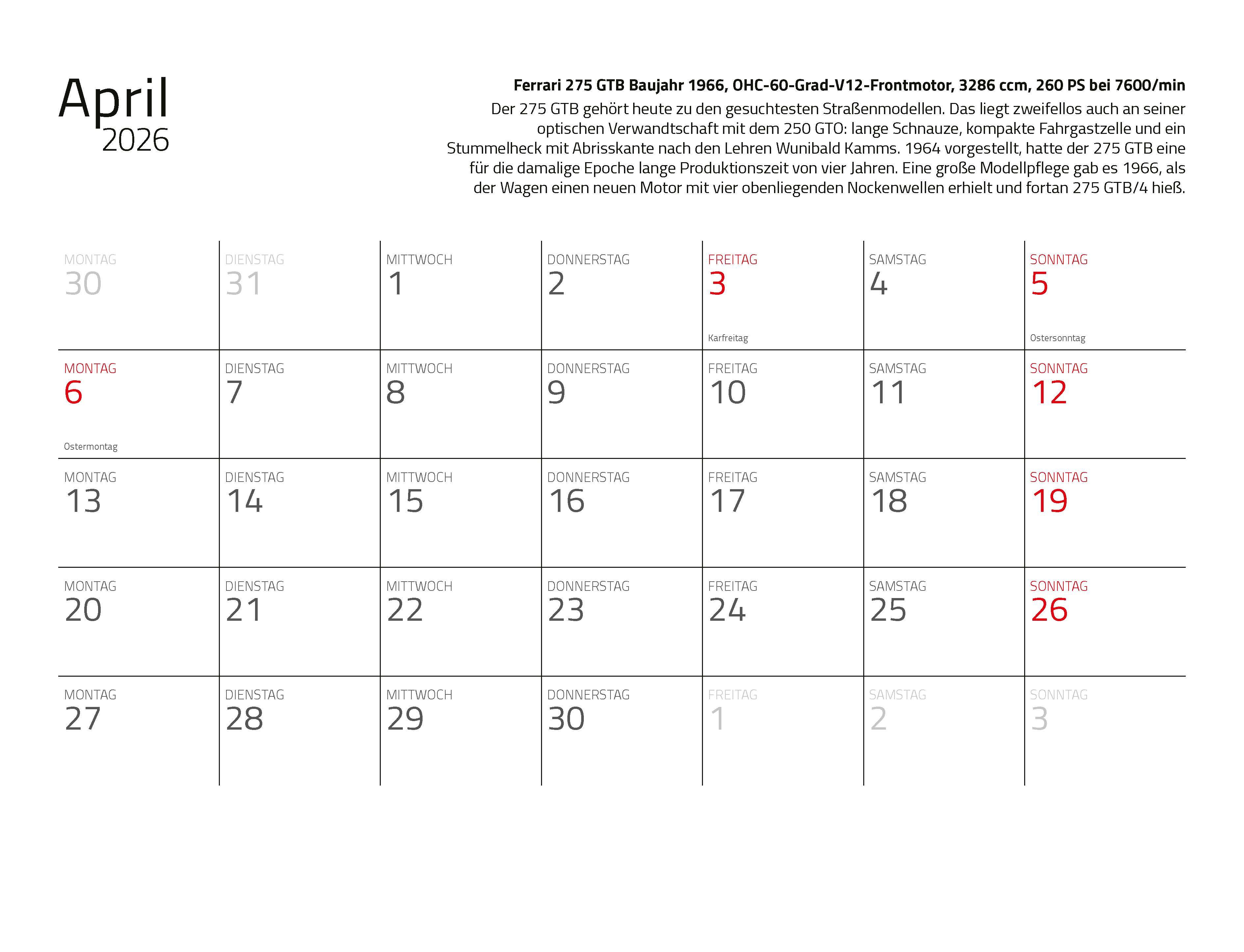 Beispielinhalt (Bild) Kalender Best of Maranello 2026 Eintragkalender