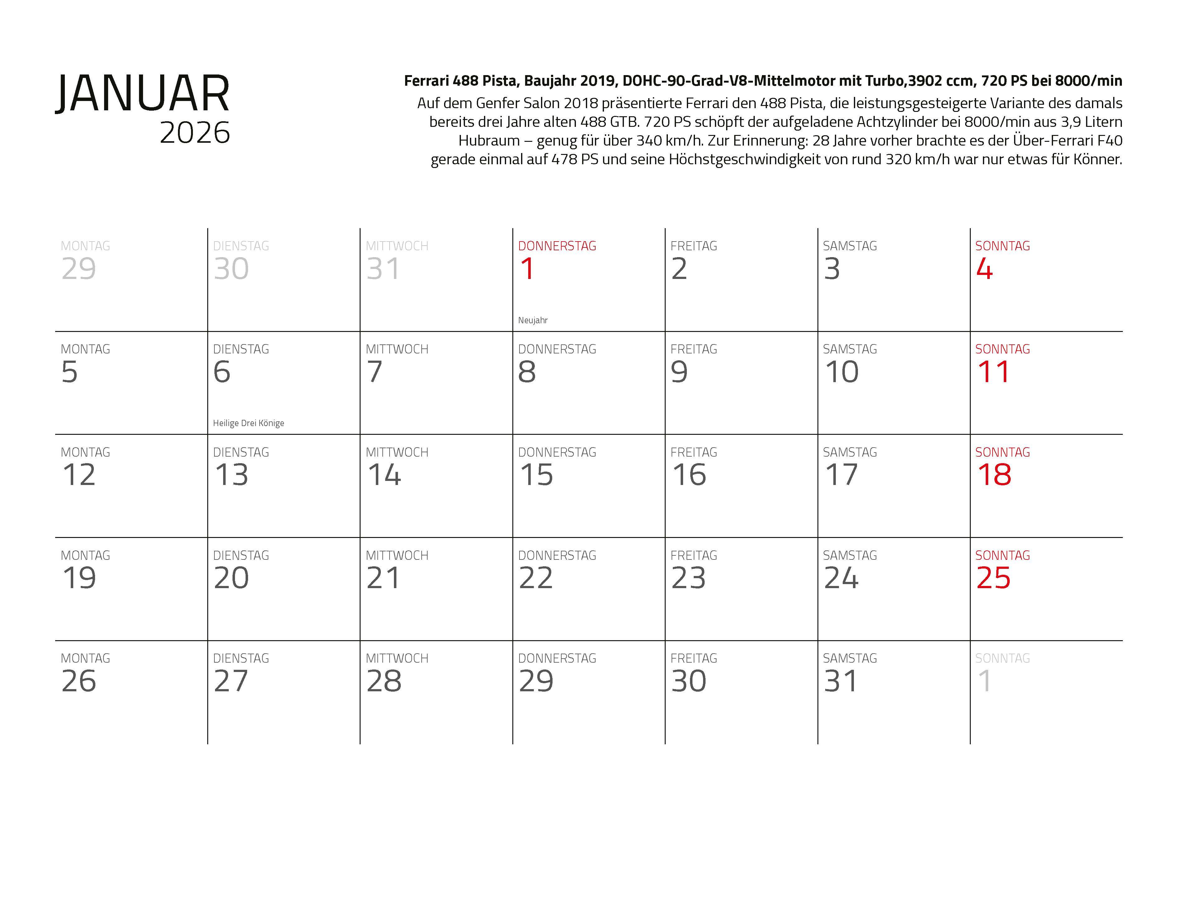 Beispielinhalt (Bild) Kalender Best of Maranello 2026 Eintragkalender