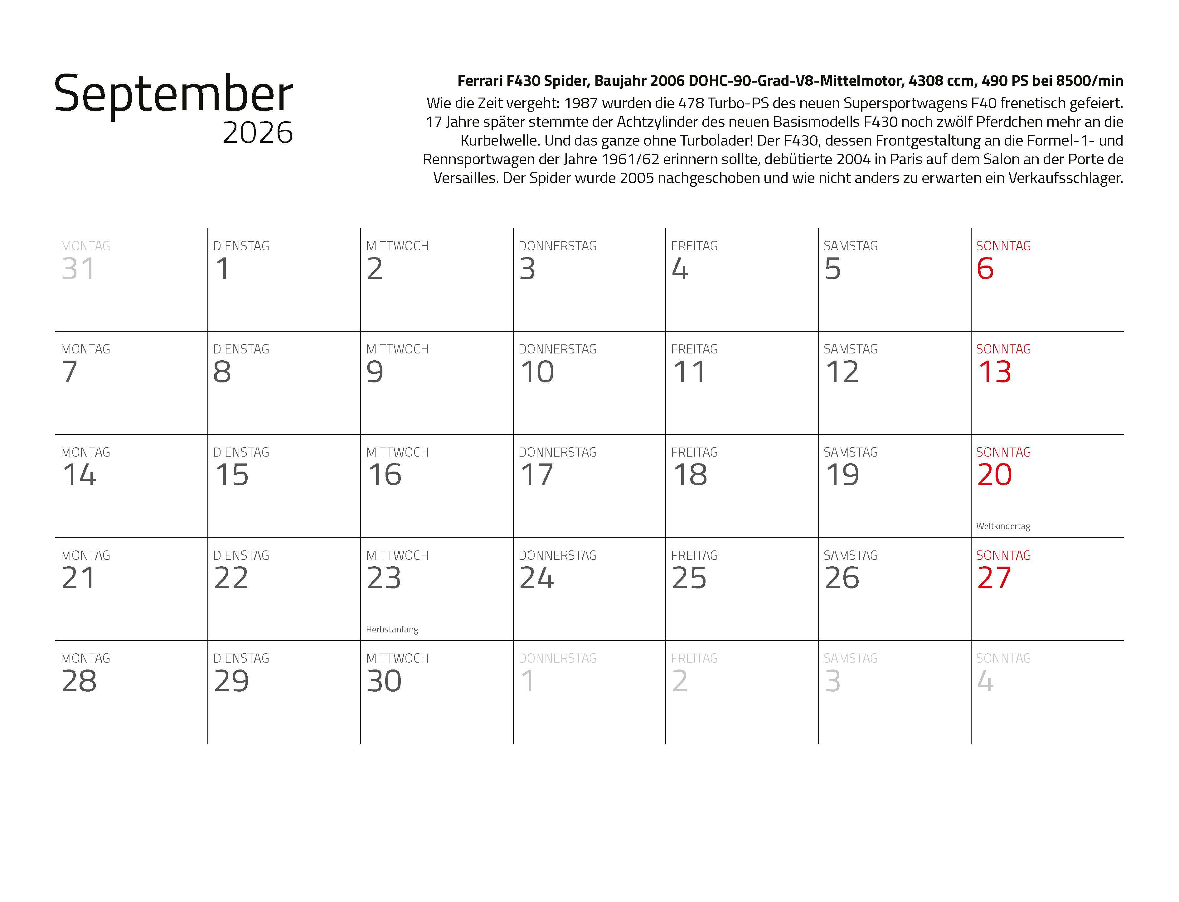 Beispielinhalt (Bild) Kalender Best of Maranello 2026 Eintragkalender