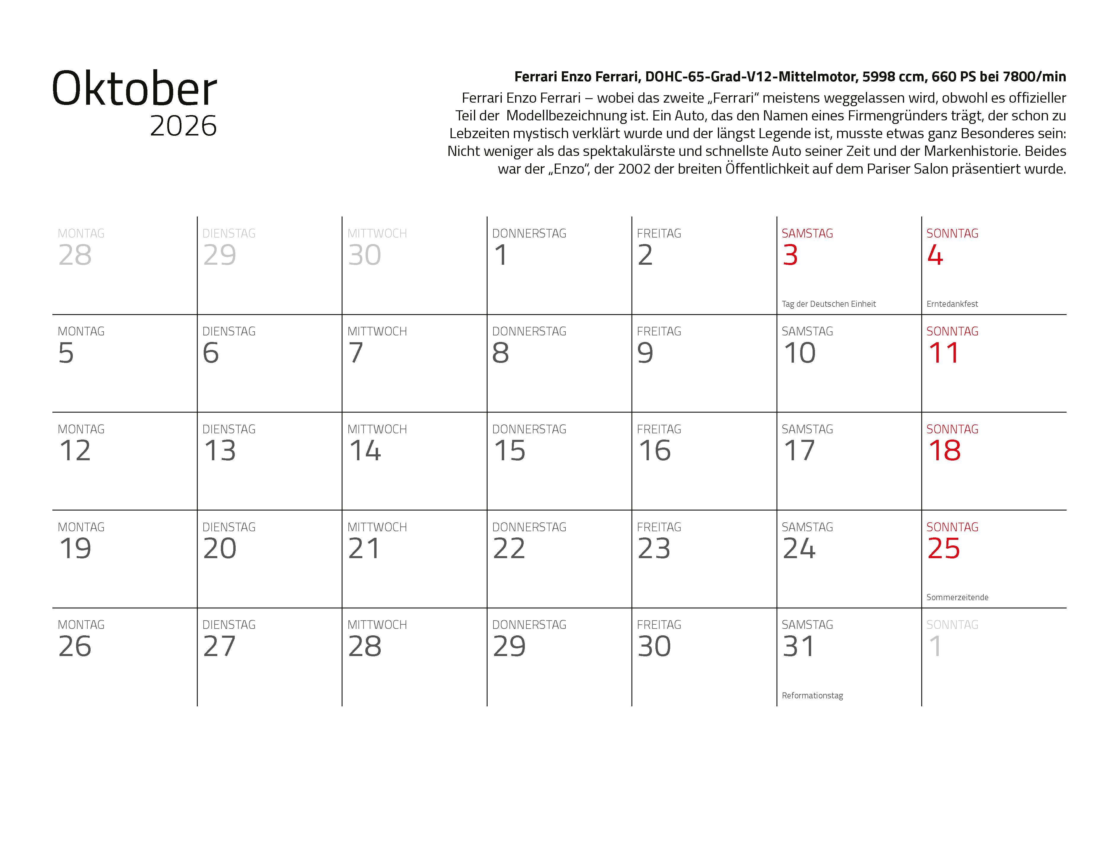 Beispielinhalt (Bild) Kalender Best of Maranello 2026 Eintragkalender