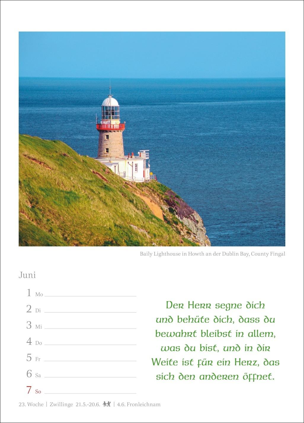 Beispielinhalt (Bild) Irische Segenswünsche Wochenkalender 2026 - mit Zitaten