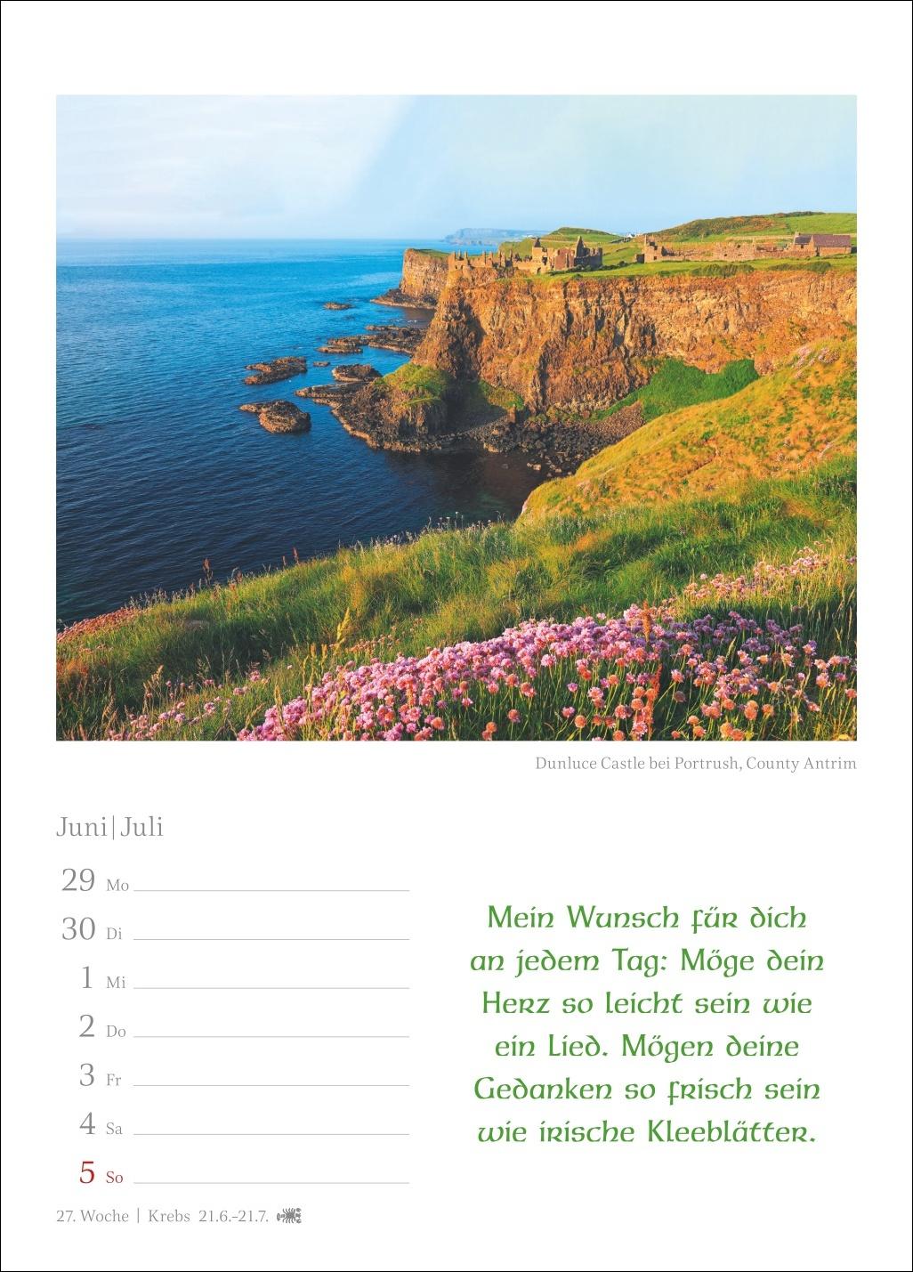 Beispielinhalt (Bild) Irische Segenswünsche Wochenkalender 2026 - mit Zitaten