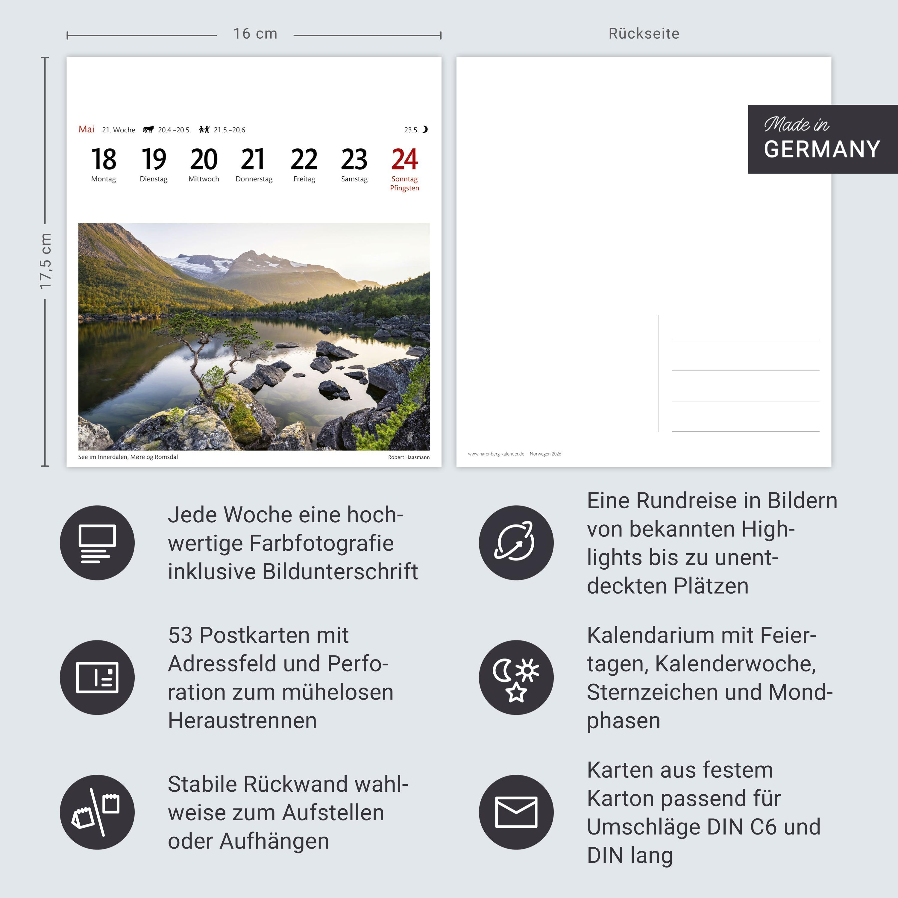 Beispielinhalt (Bild) Norwegen Sehnsuchtskalender 2026 - Wochenkalender mit 53 Postkarten