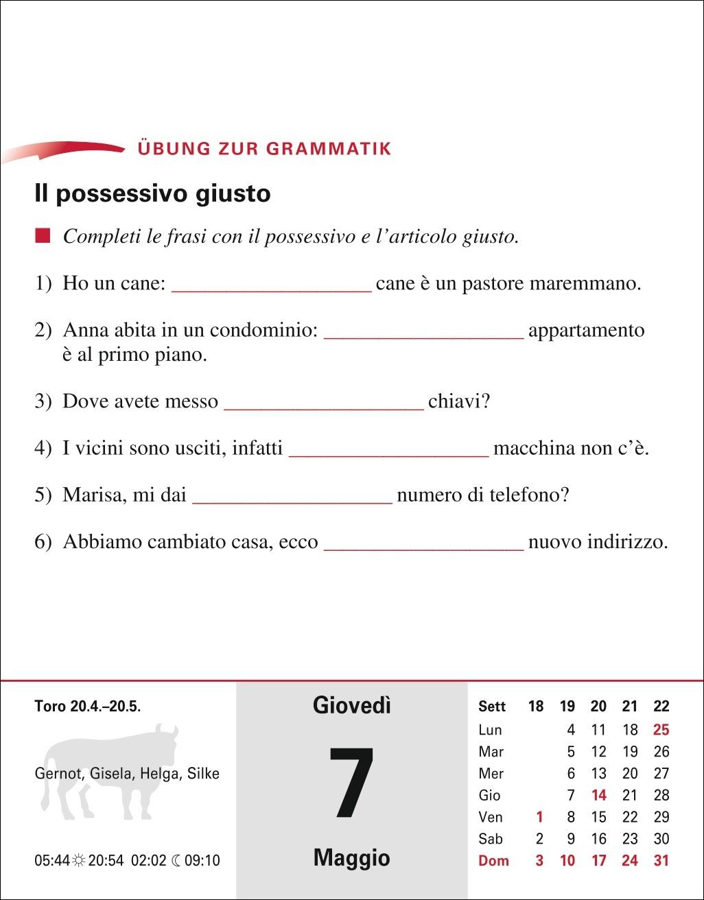 Beispielinhalt (Bild) Italienisch Sprachkalender 2026 - Italienisch lernen leicht gemacht - Tagesabreißkalender