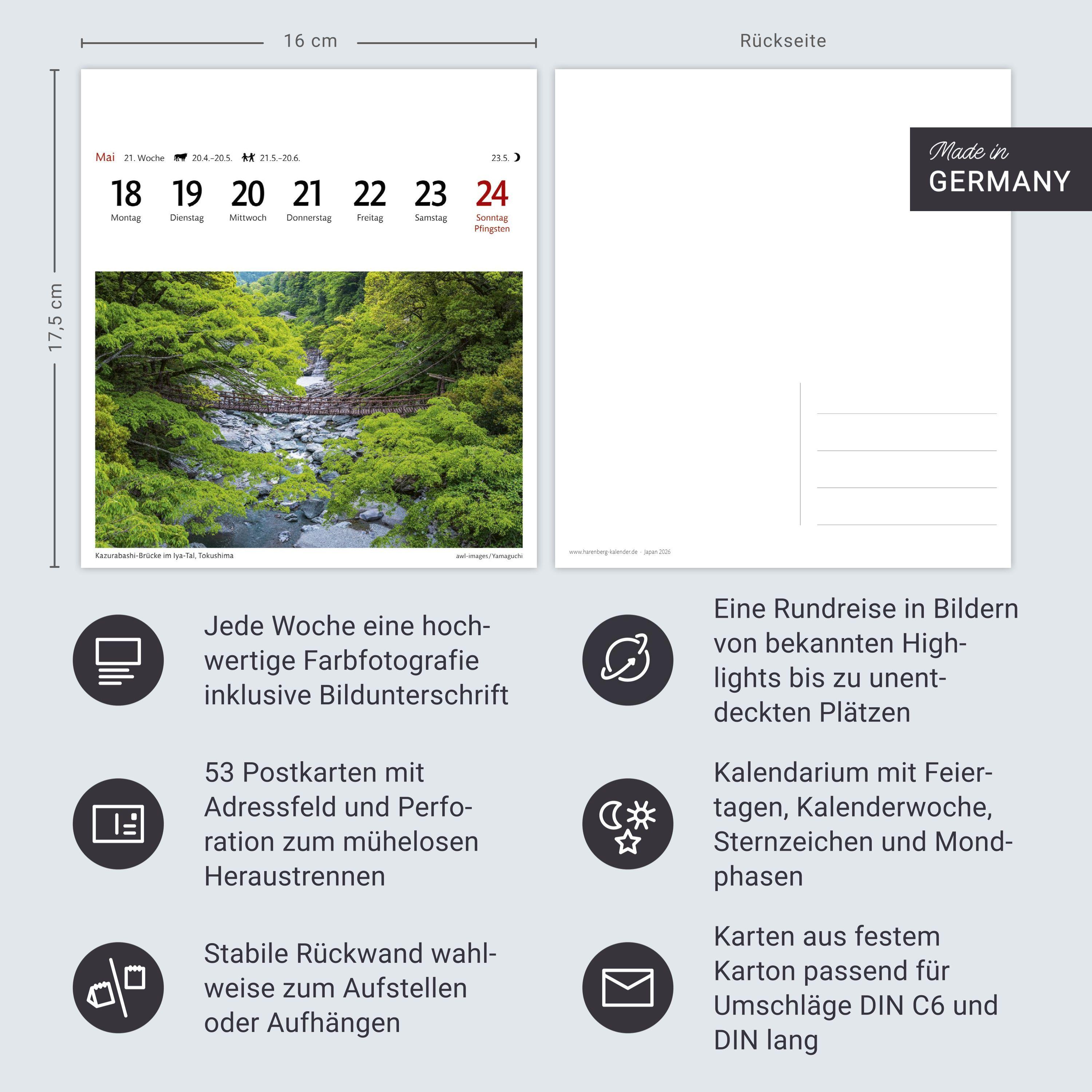 Beispielinhalt (Bild) Japan Sehnsuchtskalender 2026 - Wochenkalender mit 53 Postkarten