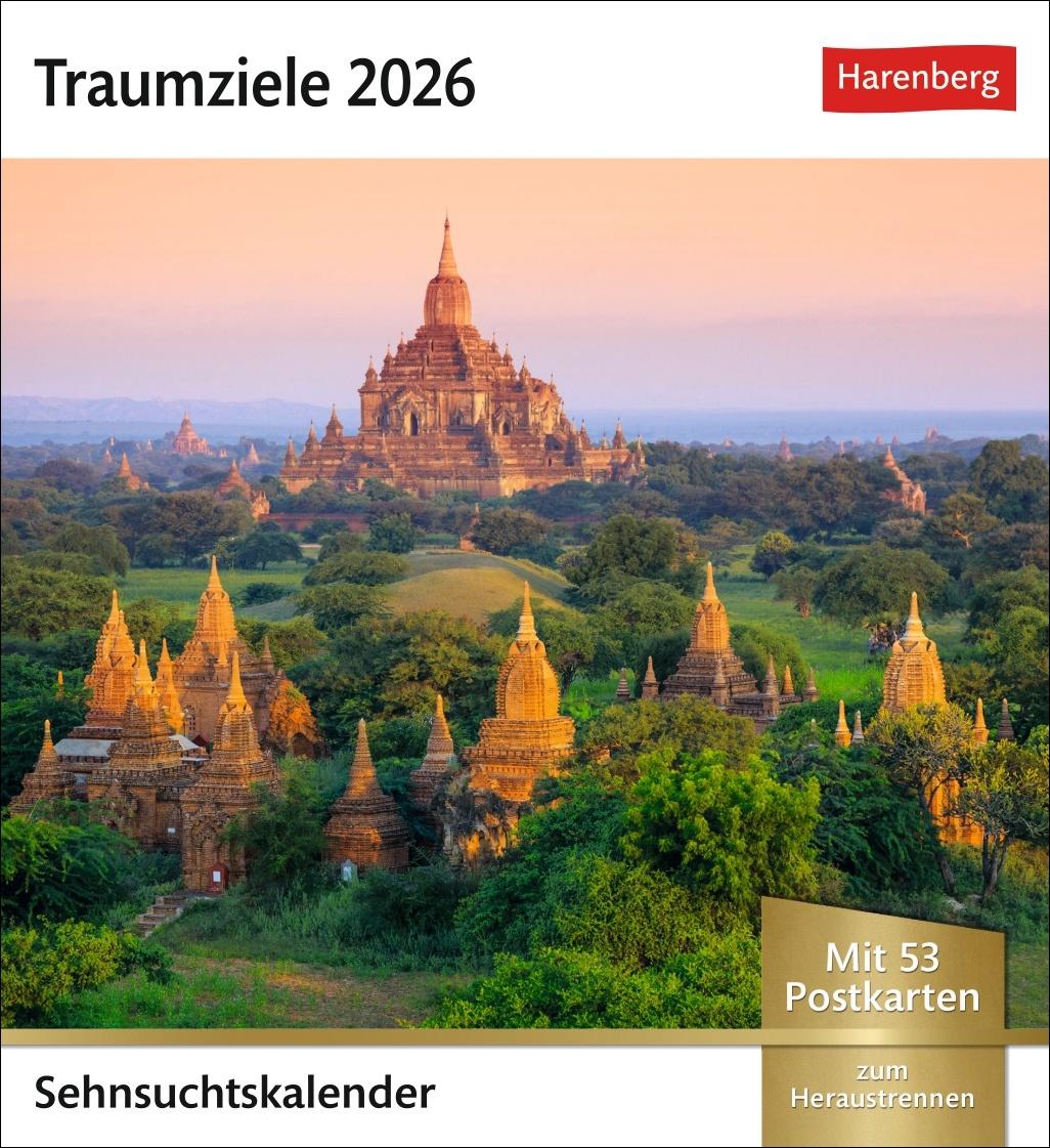 Vorderes Coverbild Traumziele Sehnsuchtskalender 2026 - Wochenkalender mit 53 Postkarten