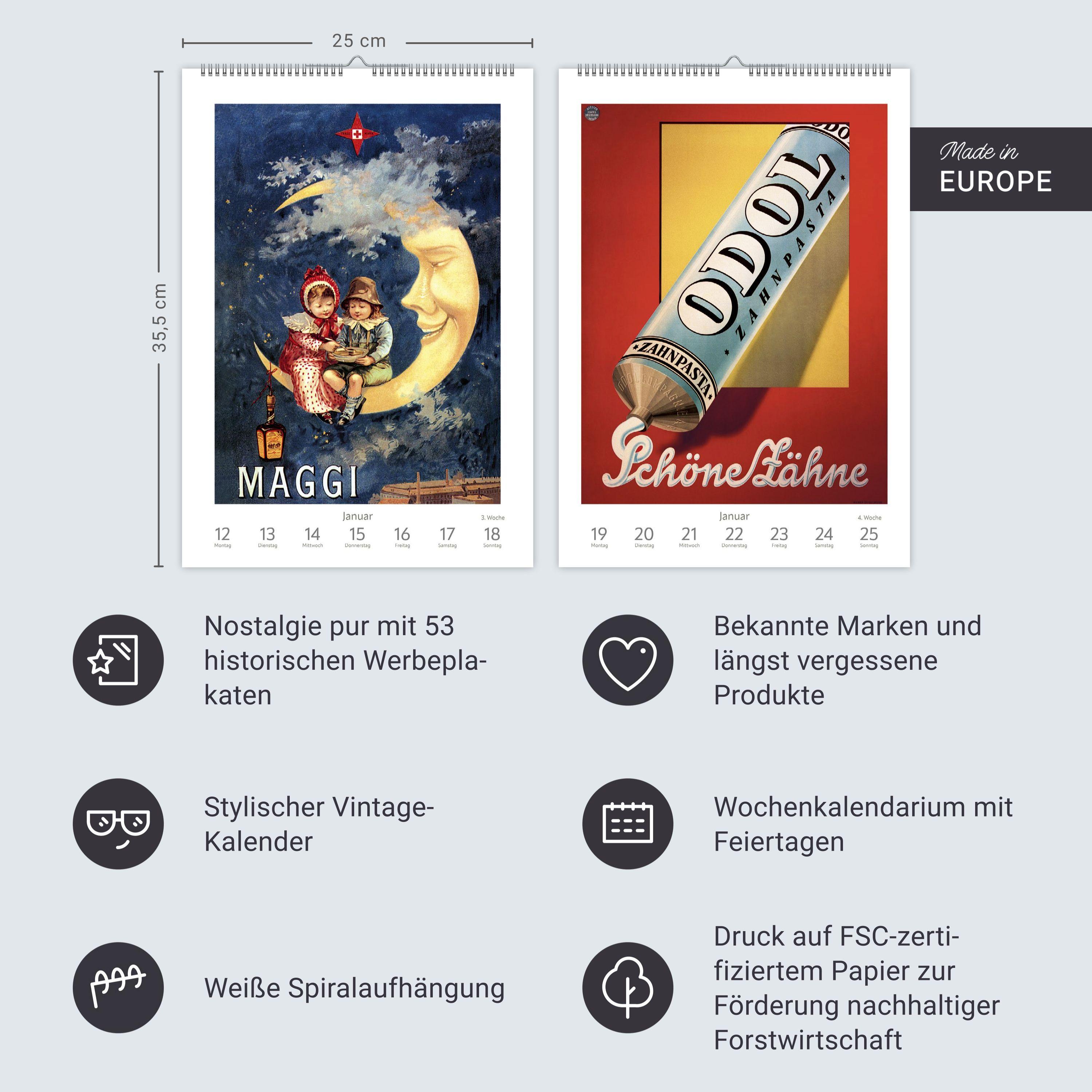Beispielinhalt (Bild) Alles Reklame! Wochen-Kulturkalender 2026 - 53 nostalgische Werbeplakate