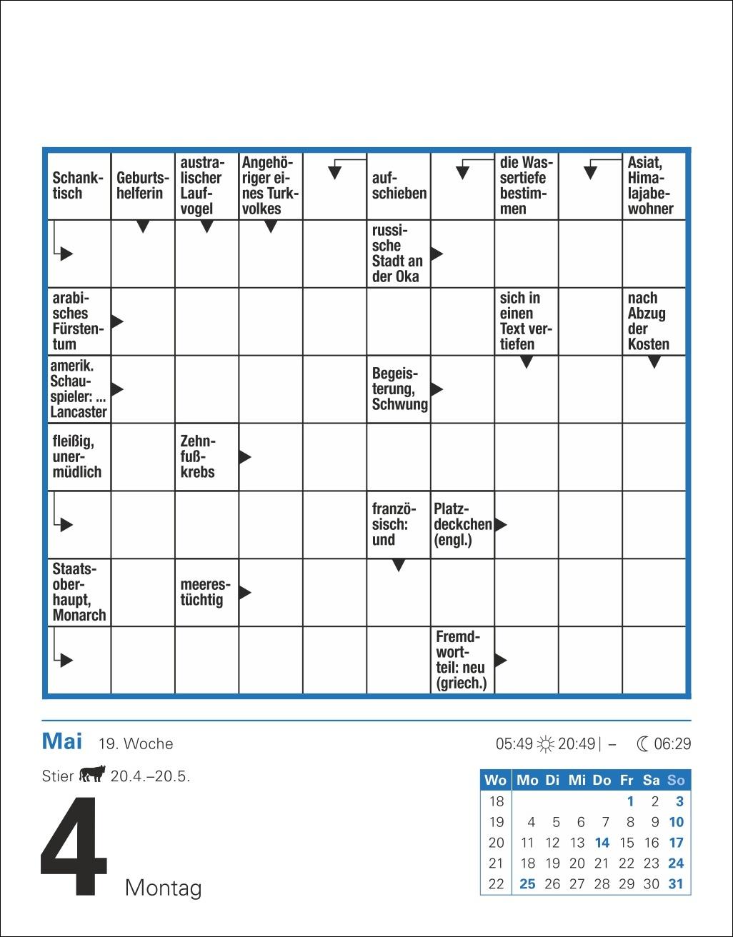 Beispielinhalt (Bild) Kreuzworträtsel Tagesabreißkalender 2026