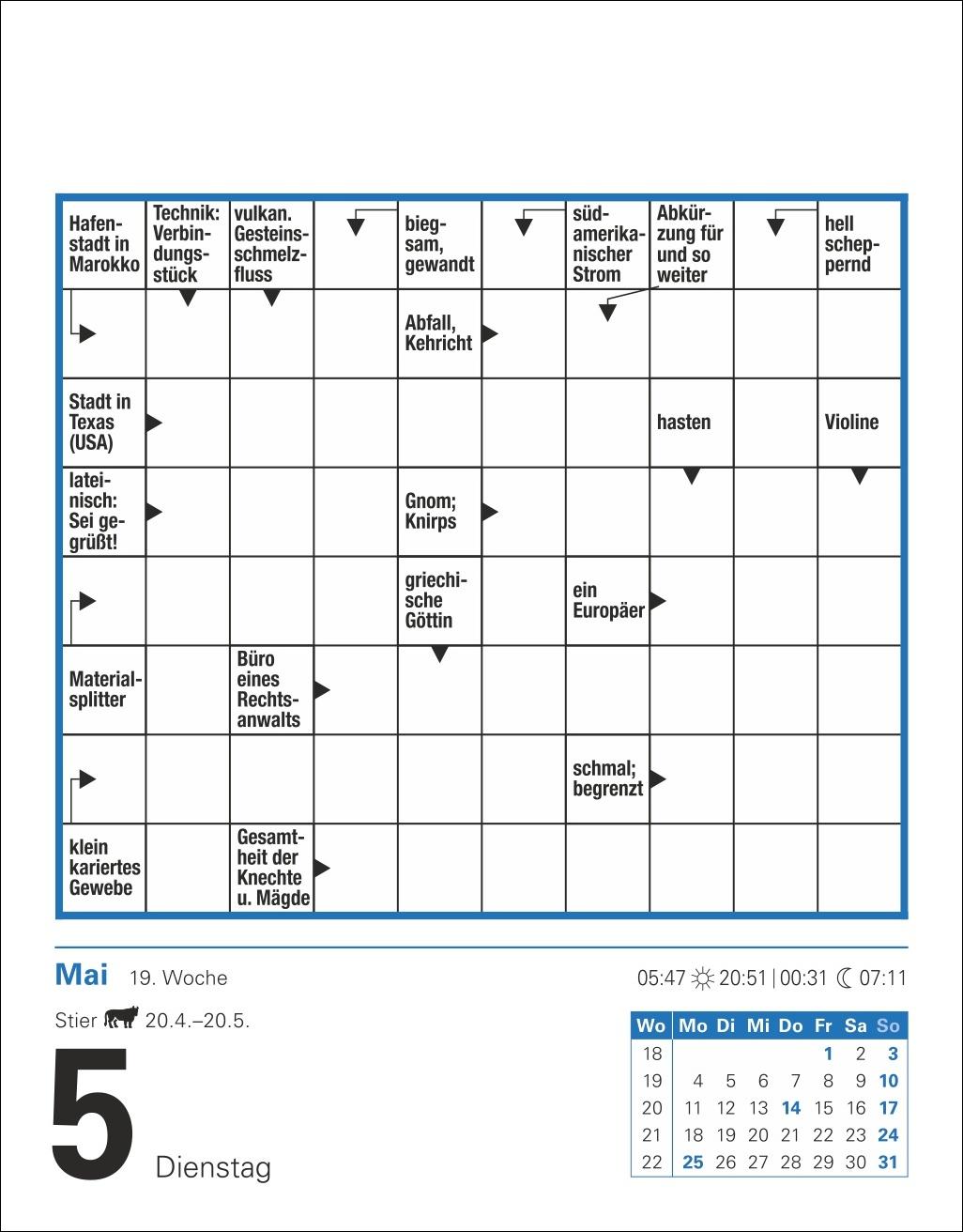 Beispielinhalt (Bild) Kreuzworträtsel Tagesabreißkalender 2026