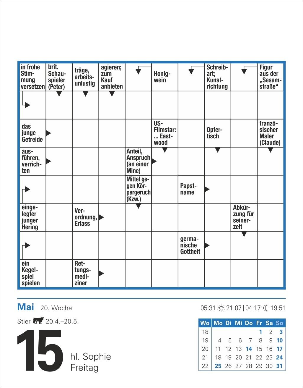 Beispielinhalt (Bild) Kreuzworträtsel Tagesabreißkalender 2026