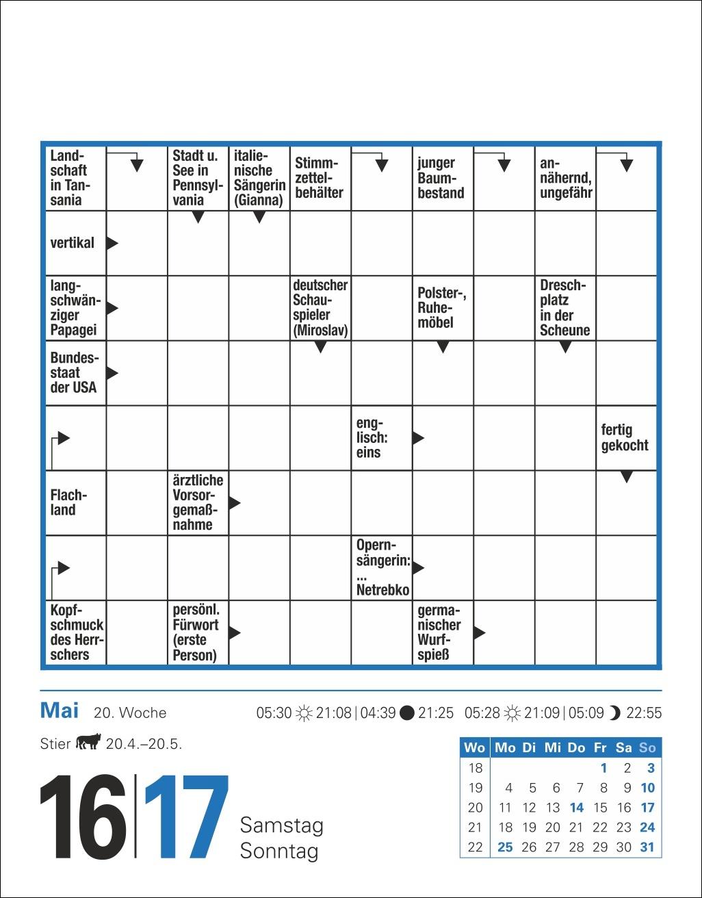 Beispielinhalt (Bild) Kreuzworträtsel Tagesabreißkalender 2026