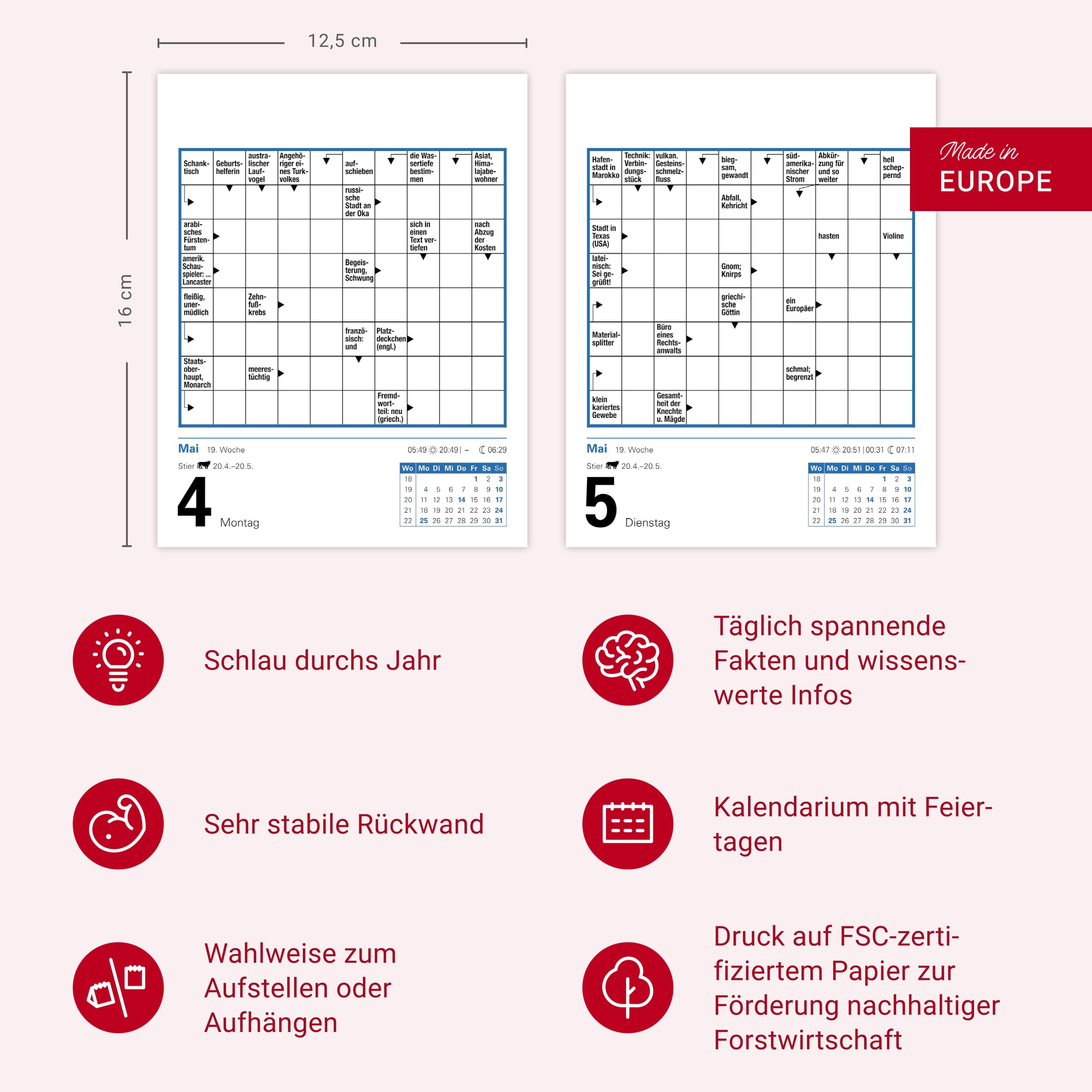 Beispielinhalt (Bild) Kreuzworträtsel Tagesabreißkalender 2026