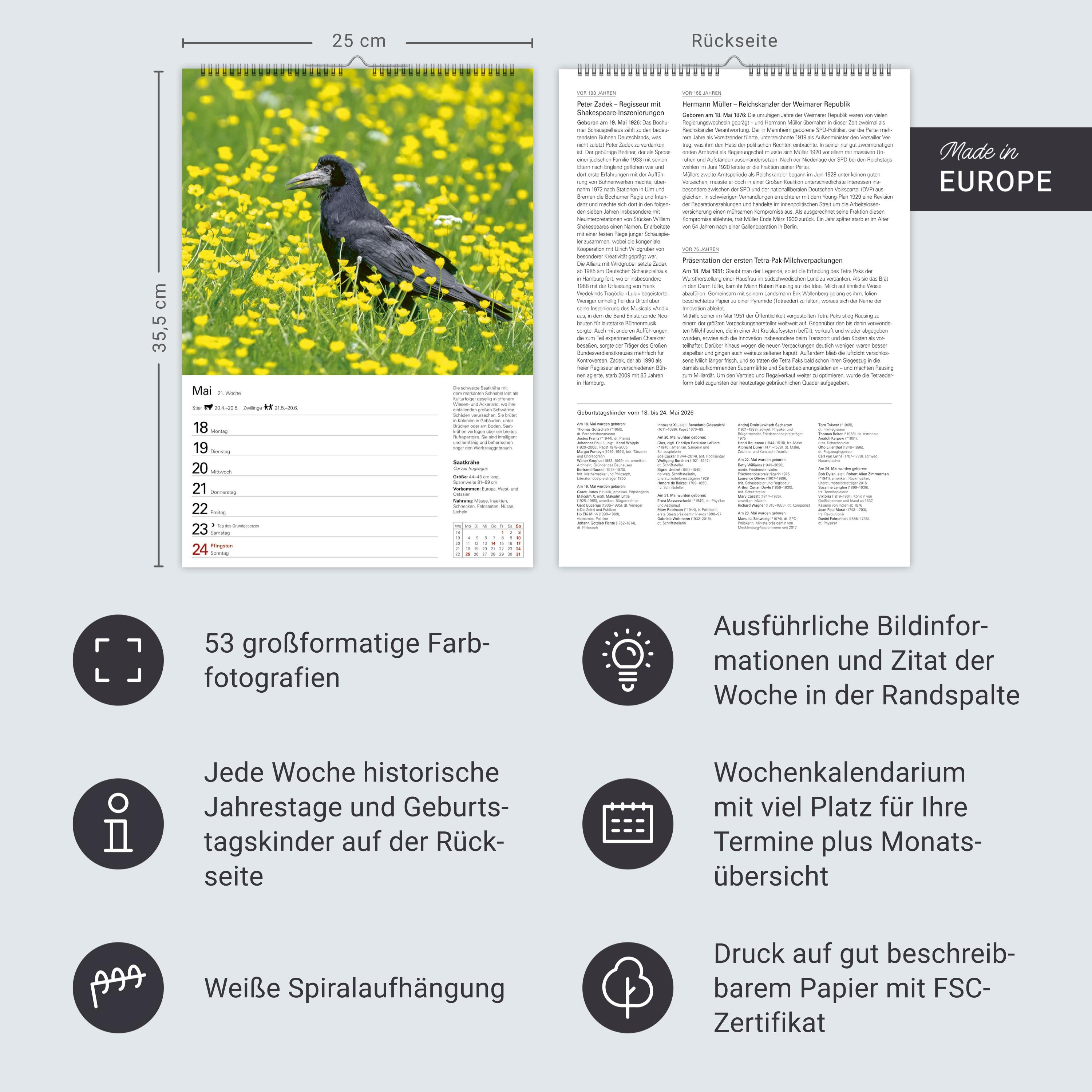 Beispielinhalt (Bild) Heimische Vögel Wochenplaner 2026 - 53 faszinierende Fotografien