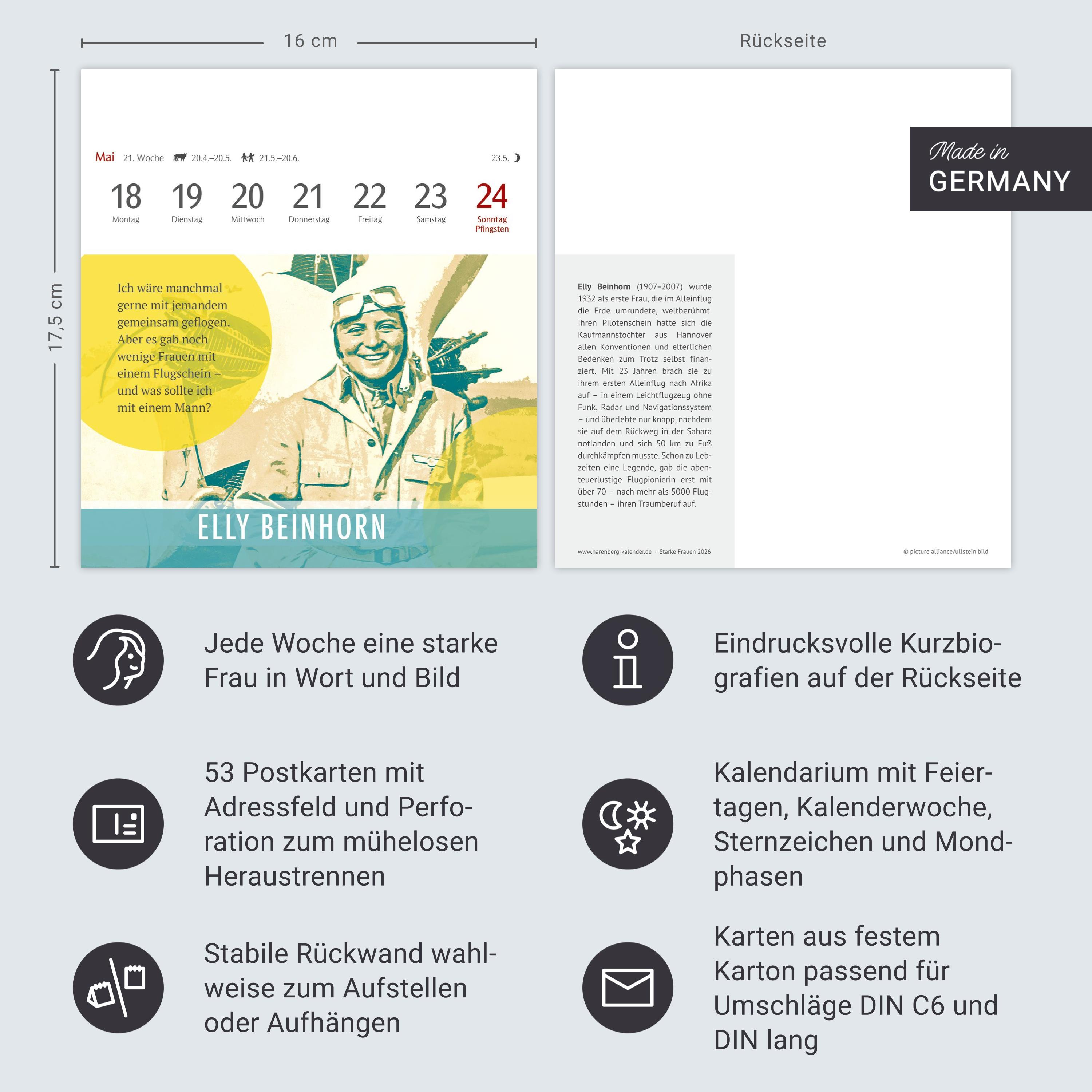 Beispielinhalt (Bild) Starke Frauen Postkartenkalender 2026 - Kalender mit 53 Karten