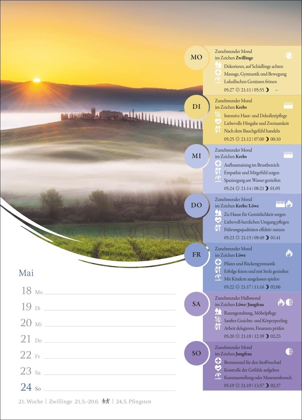Beispielinhalt (Bild) Mondkalender Wochenkalender 2026 - 53 Wochenblätter mit praktischen Tipps für jeden Tag
