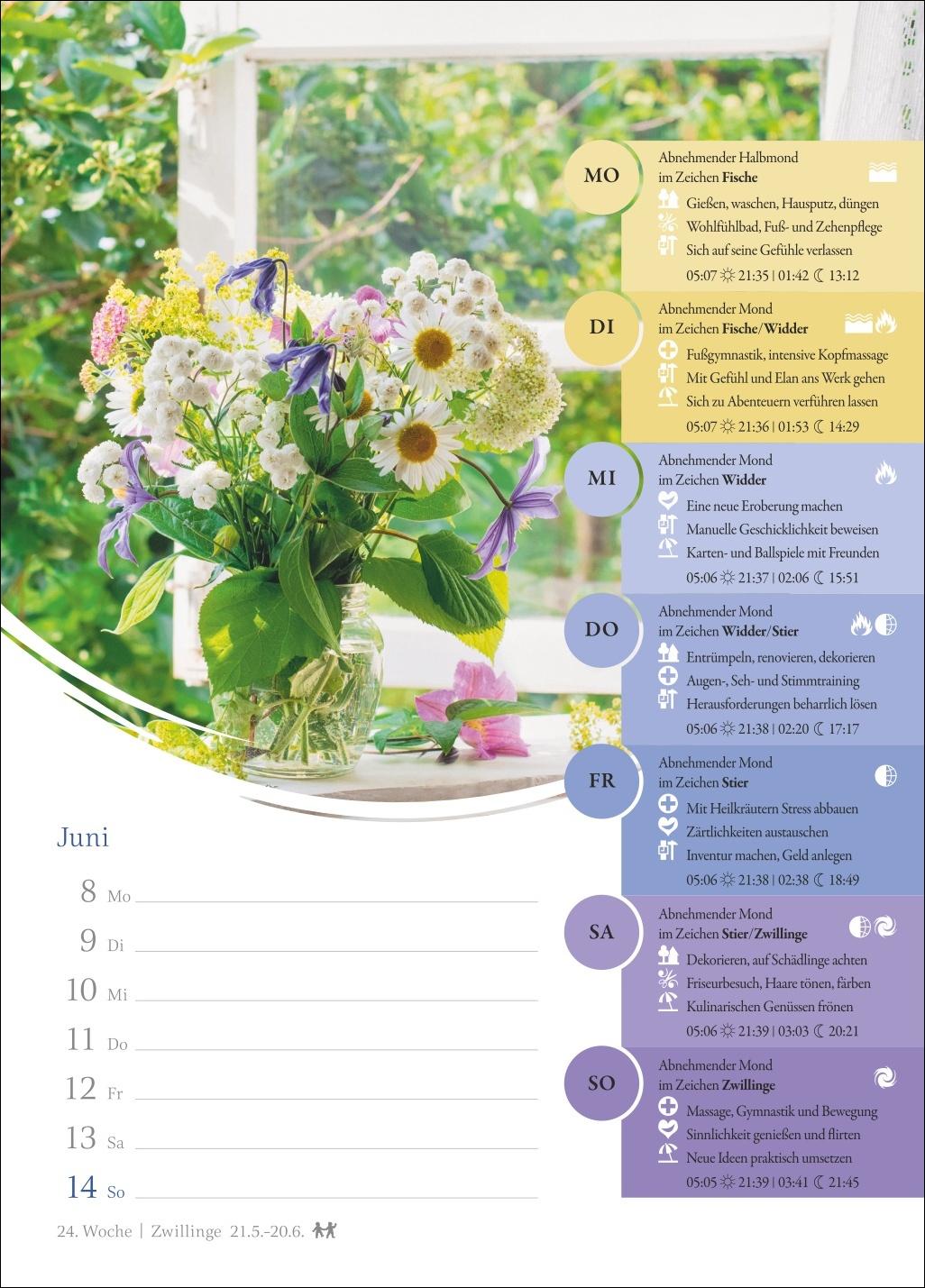Beispielinhalt (Bild) Mondkalender Wochenkalender 2026 - 53 Wochenblätter mit praktischen Tipps für jeden Tag