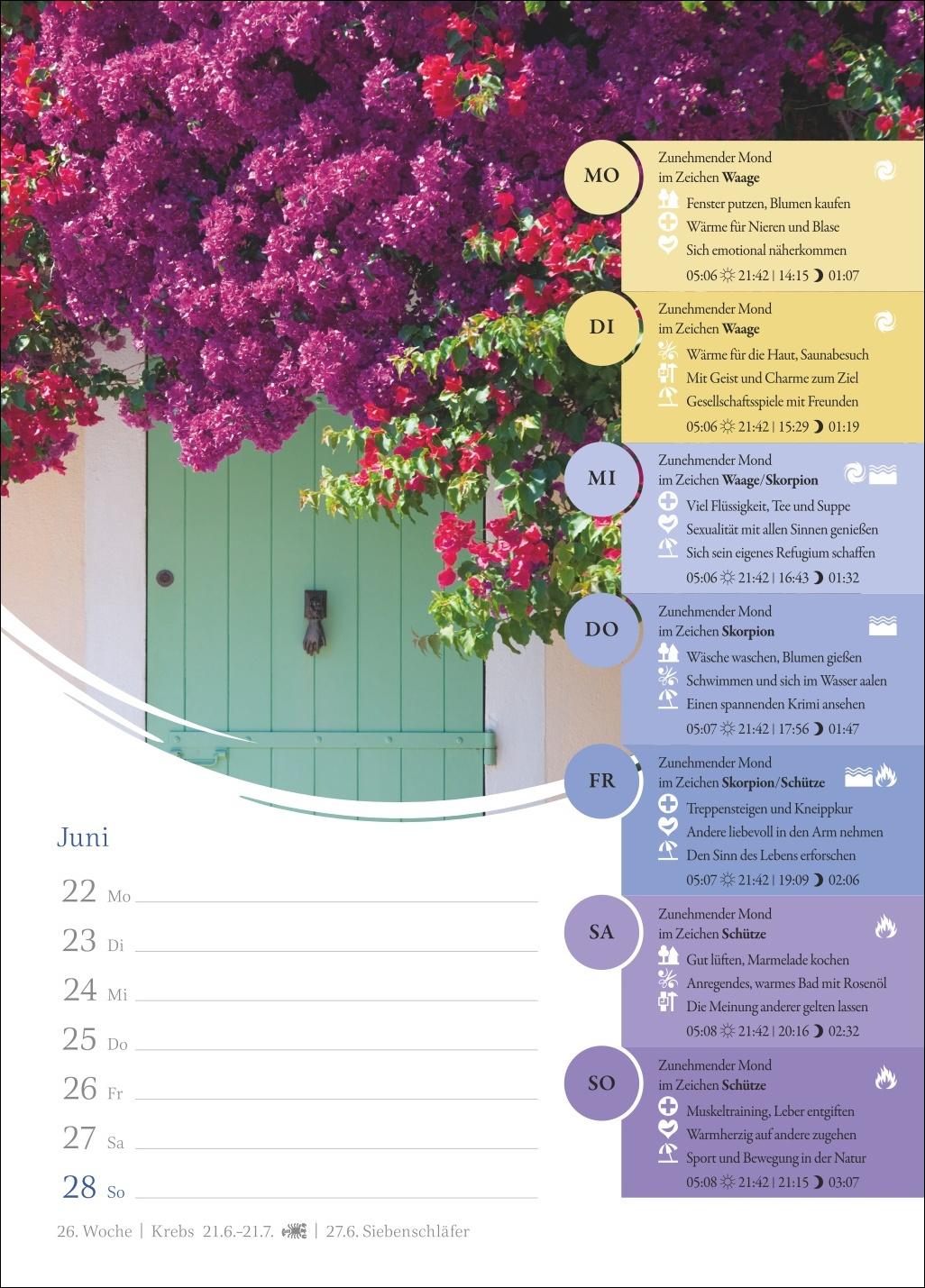 Beispielinhalt (Bild) Mondkalender Wochenkalender 2026 - 53 Wochenblätter mit praktischen Tipps für jeden Tag